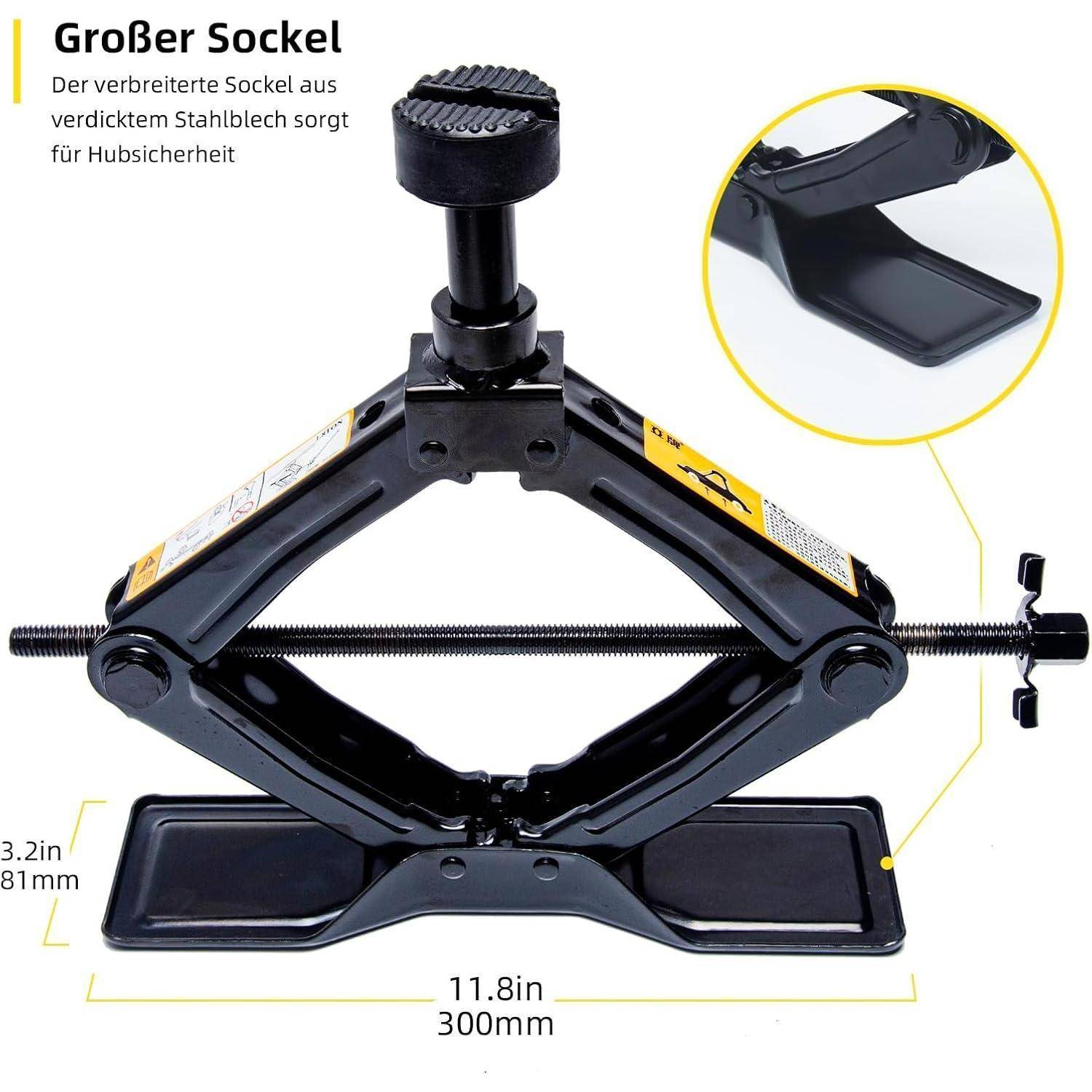 Scherenwagenheber mit 2T Arbeitssparendes Design, verdickte Stahlplatte (1,8 Tonnen+Gummi-pad)