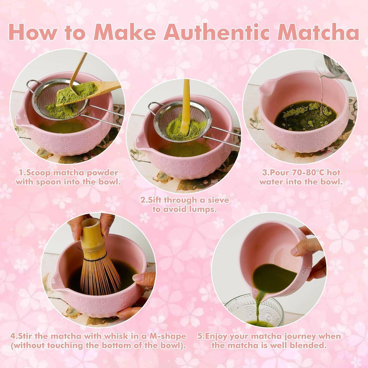 Infografik mit dem Titel „Authentischen Matcha zubereiten