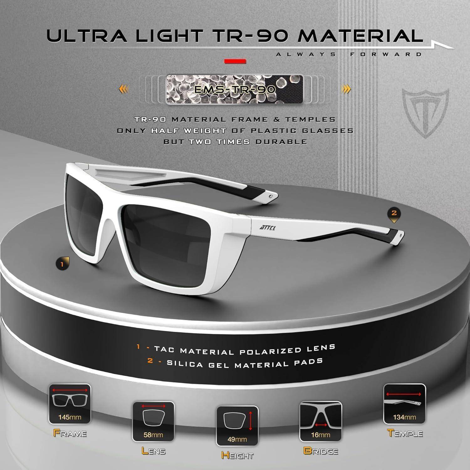 ATTCL Herren Sport Polarisierte Sonnenbrille Für Laufen Fahren Angeln Reise Sportbrille UV-Schutz Sonnenbrillen 1124-weiß+schwarz/Nicht Verspiegelt