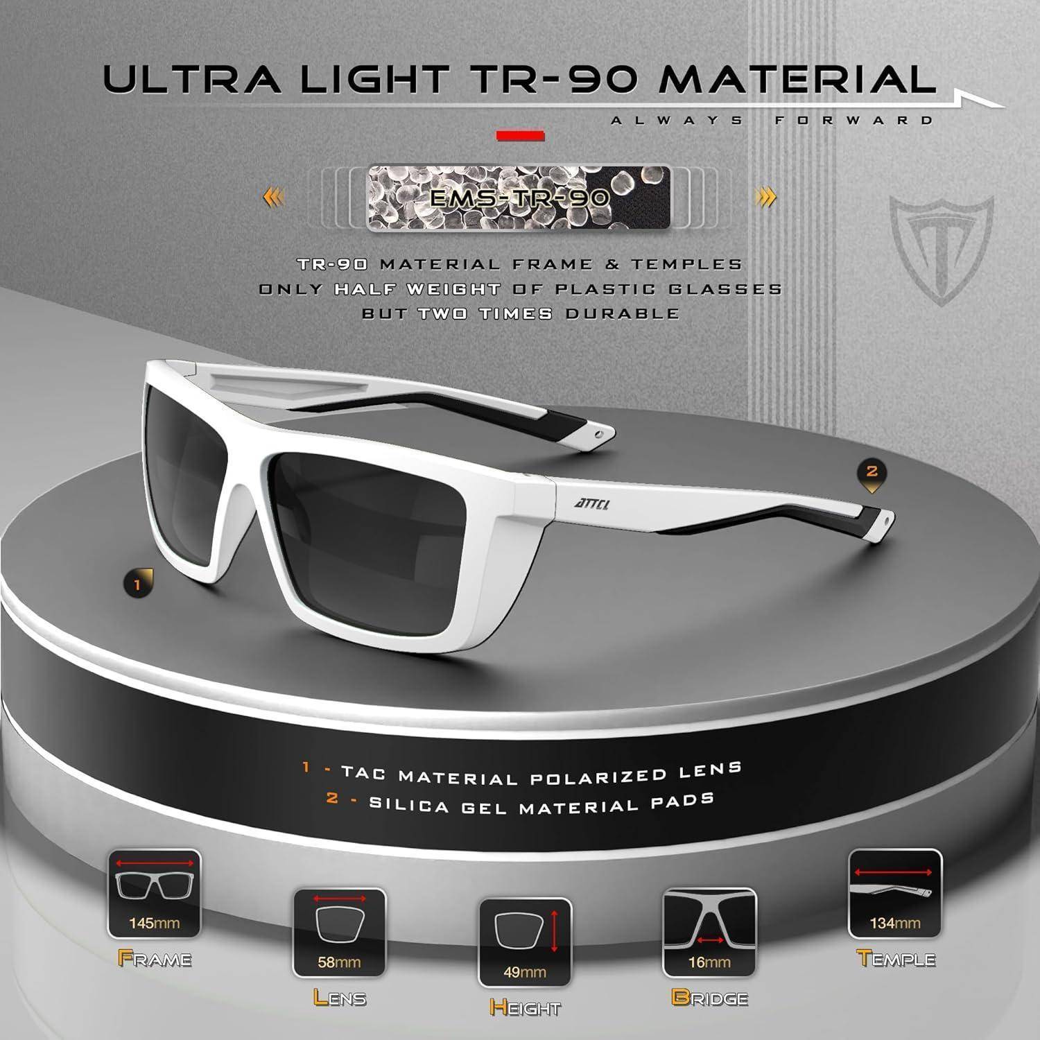 ATTCL Herren Sport Polarisierte Sonnenbrille Für Laufen Fahren Angeln Reise Sportbrille UV-Schutz Sonnenbrillen 1124-weiß+schwarz/Nicht Verspiegelt