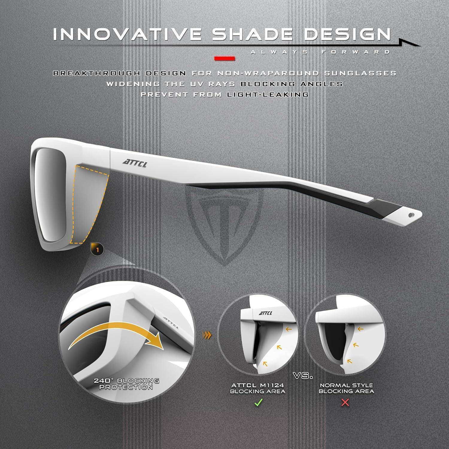 ATTCL Herren Sport Polarisierte Sonnenbrille Für Laufen Fahren Angeln Reise Sportbrille UV-Schutz Sonnenbrillen 1124-weiß+schwarz/Nicht Verspiegelt