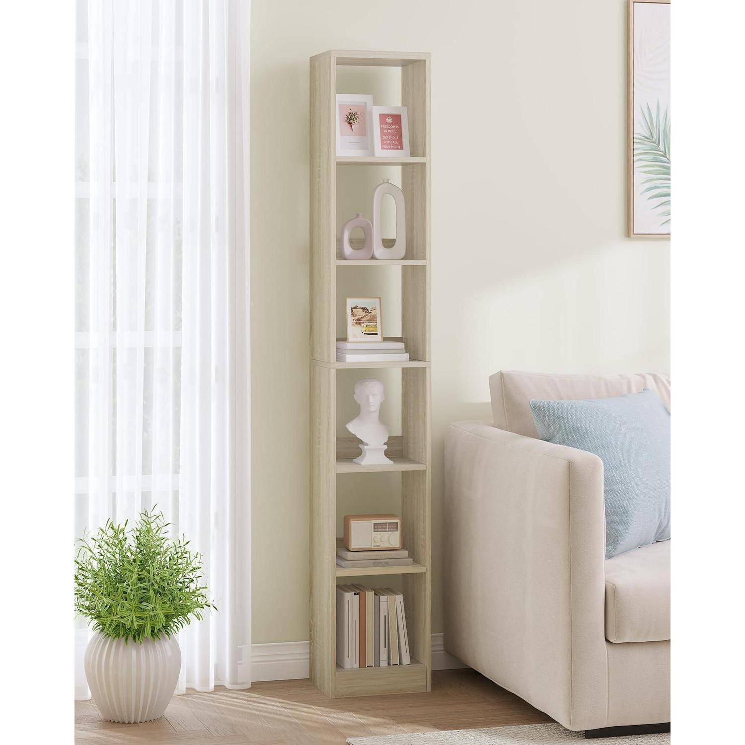 Hzuaneri 6-stöckiges Bücherregal Würfelregal, 24x30x183cm, Eichenbeige | Bücherschrank, offenes Regal aus Holz, Aufbewahrung & Präsentation, für