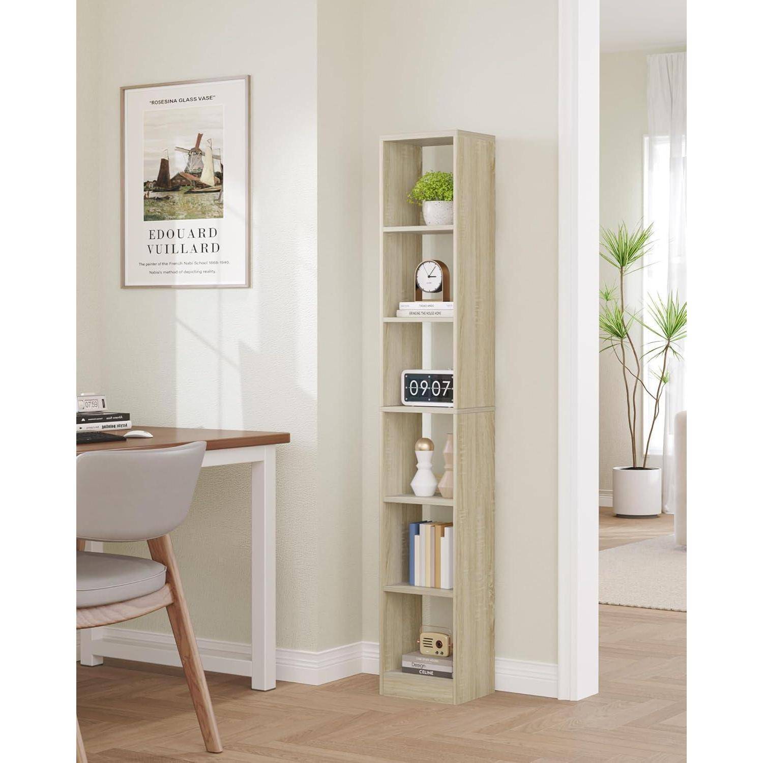 Hzuaneri 6-stöckiges Bücherregal Würfelregal, 24x30x183cm, Eichenbeige | Bücherschrank, offenes Regal aus Holz, Aufbewahrung & Präsentation, für