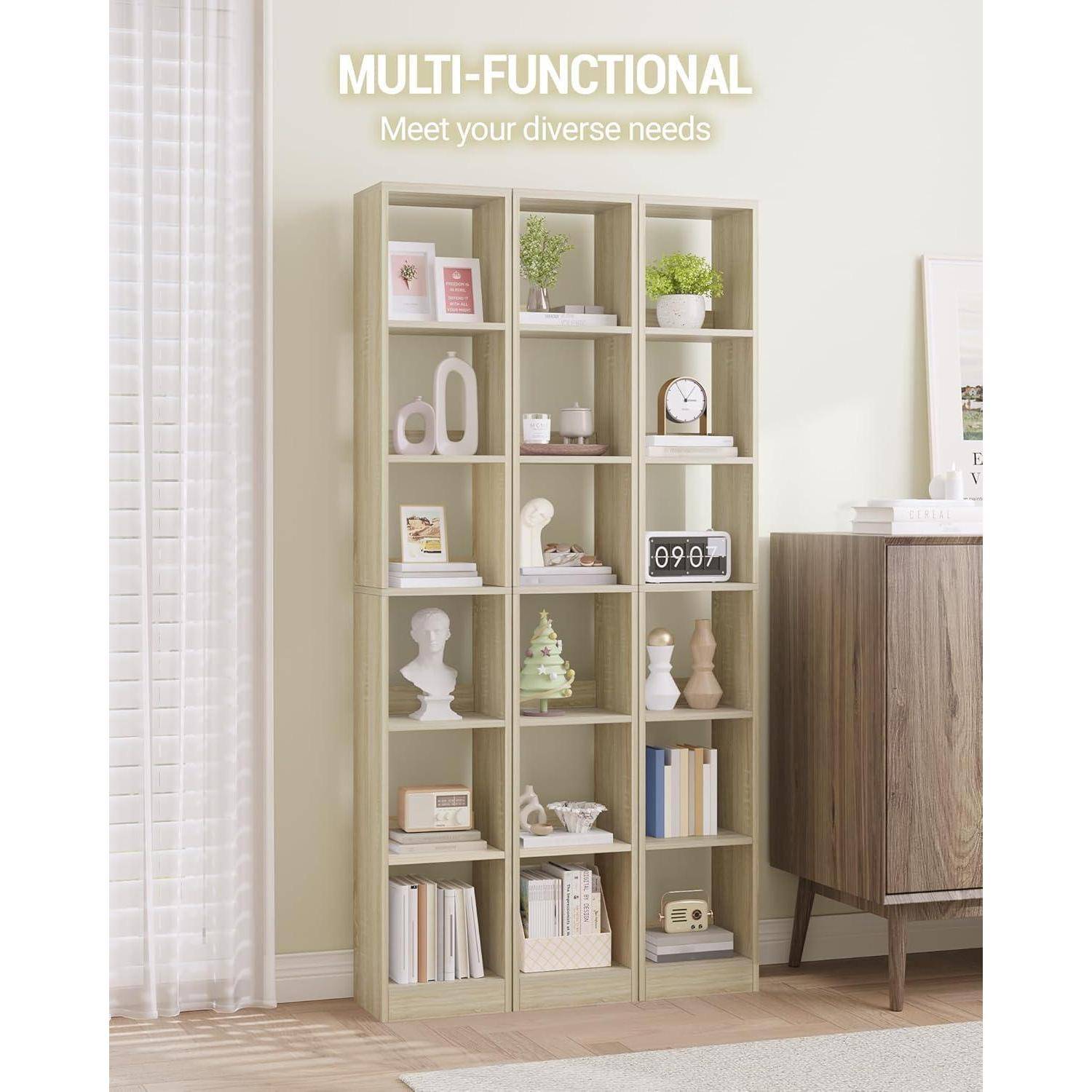 Hzuaneri 6-stöckiges Bücherregal Würfelregal, 24x30x183cm, Eichenbeige | Bücherschrank, offenes Regal aus Holz, Aufbewahrung & Präsentation, für