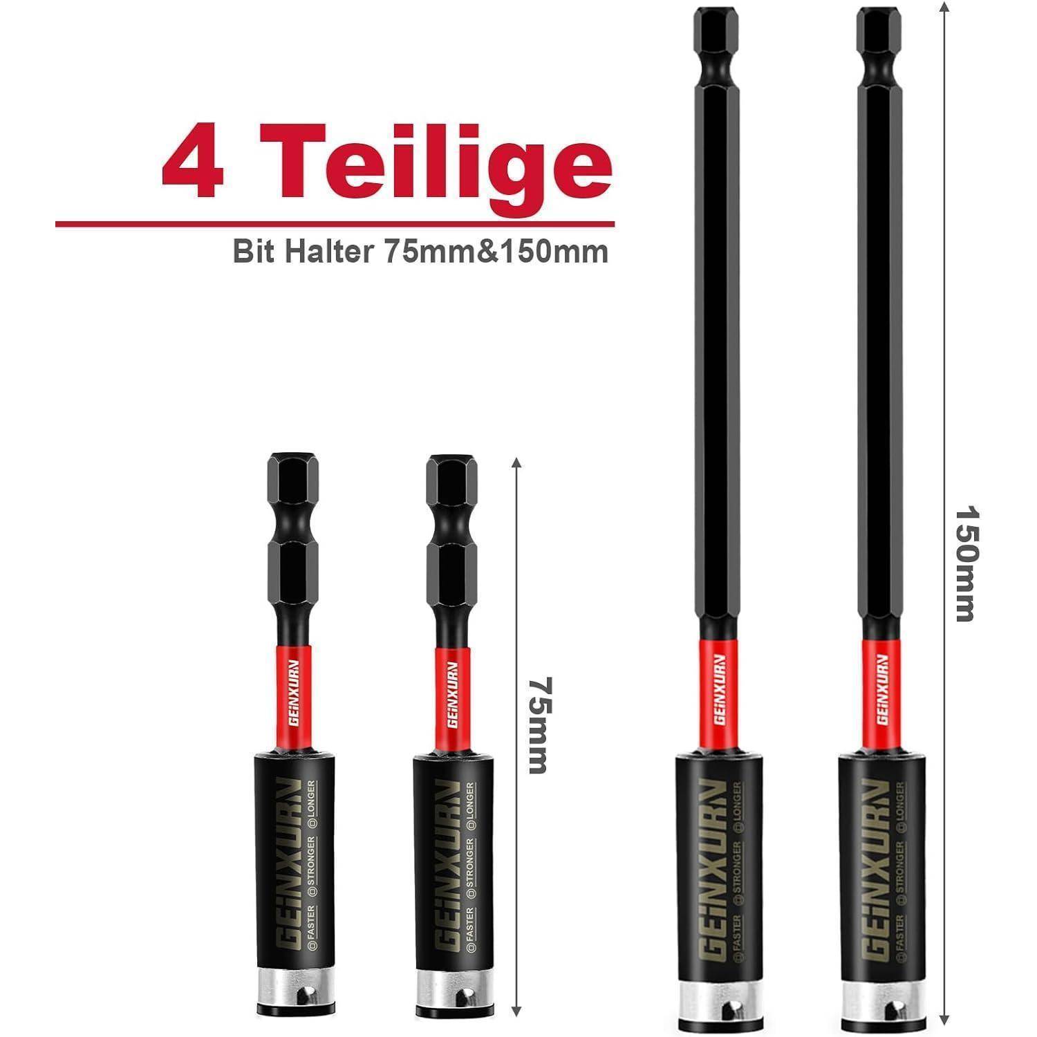 Produktabbildung von vier Bithaltern mit der Bezeichnung „4 Teilige Bit Halter 75mm&150mm