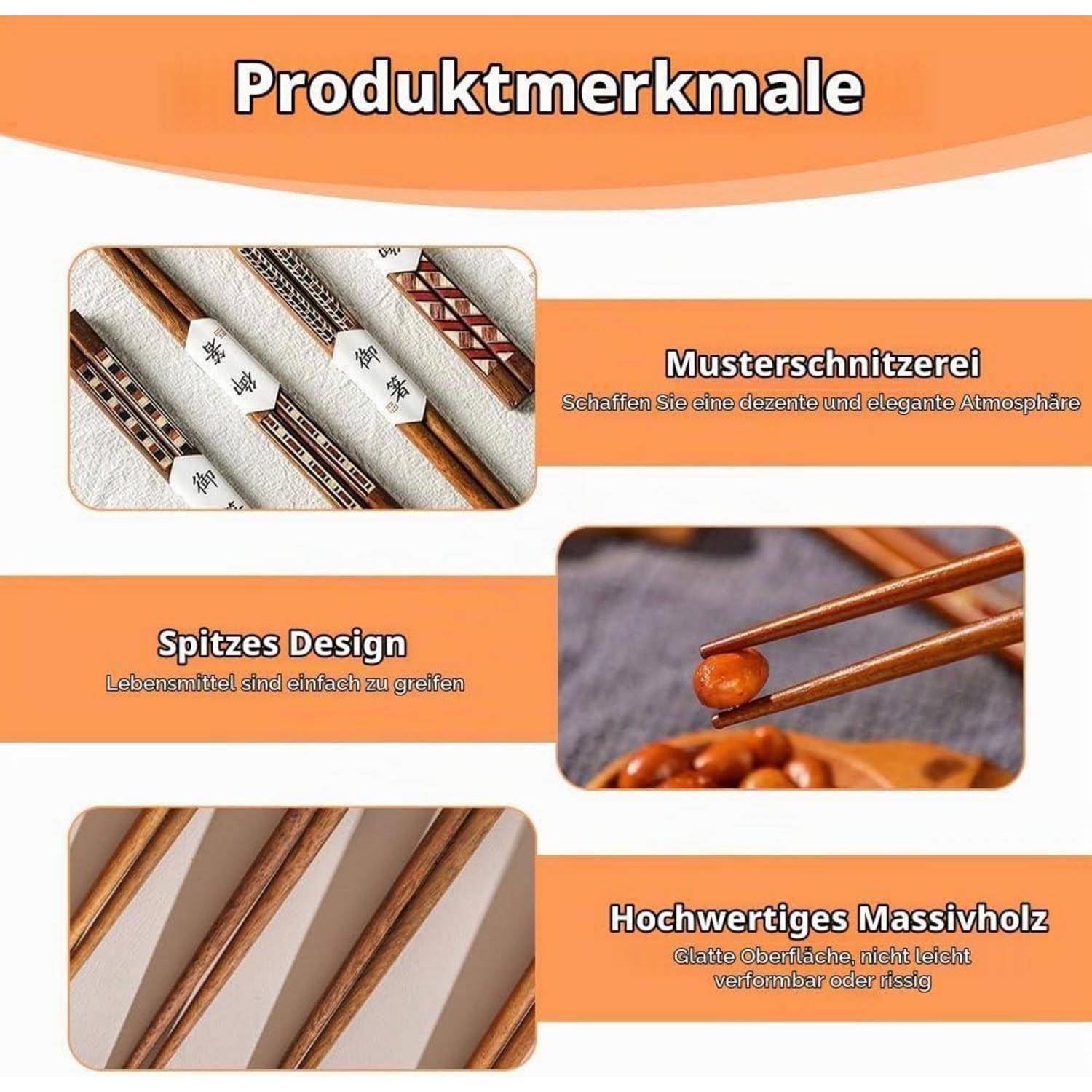 4 Paar Essstäbchen,natürliche Essstäbchen,Essstäbchens Set,für Zuhause, Küche, Hotel, Restaurant, asiatische Gerichte, Nudeln