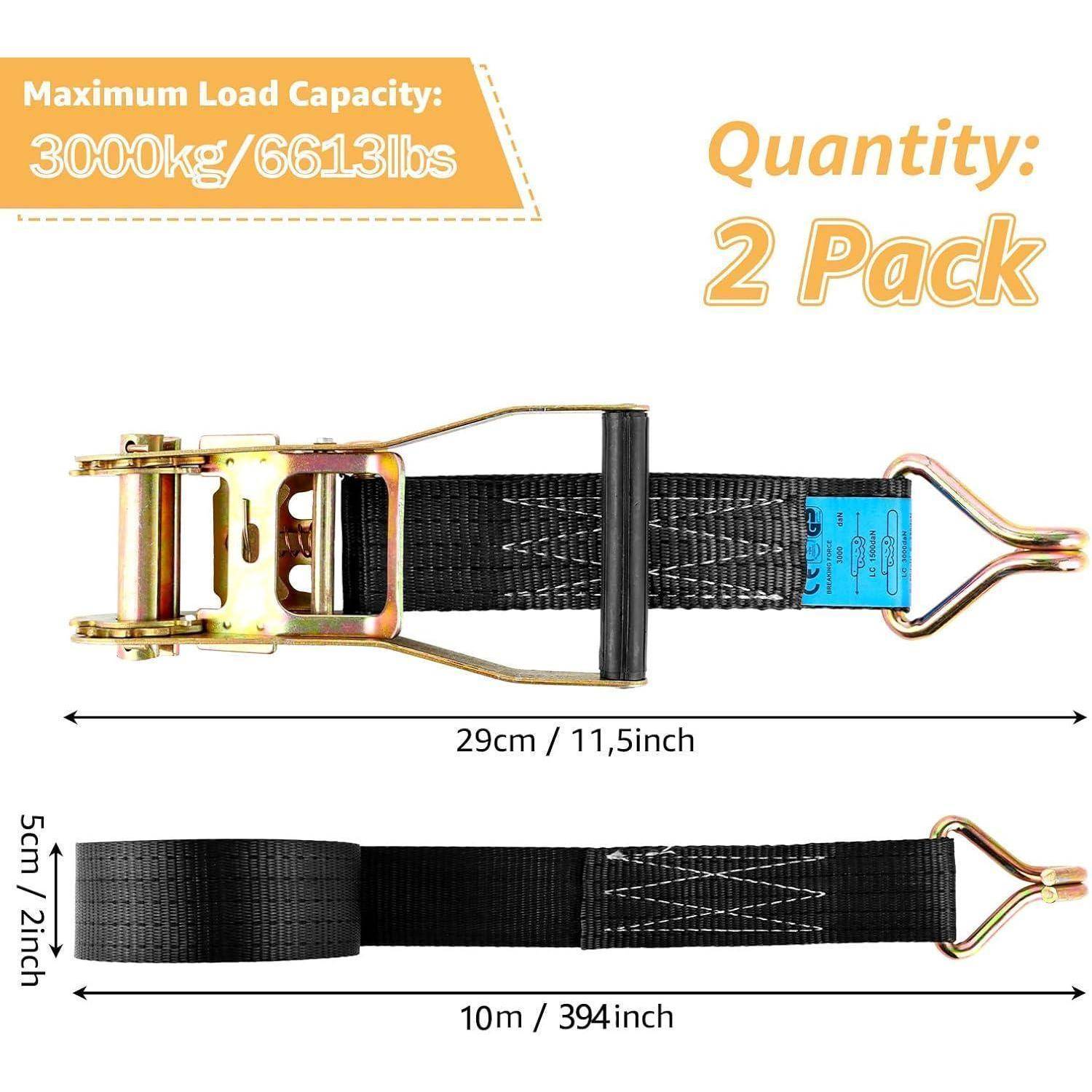 2 Stück Spanngurte mit Ratsche und Haken 10Mx5CM Spanngurt Schwarz Spanngurte mit Haken Schwerlast Zurrgurte mit Ratsche mit Doppelhaken für Auto,