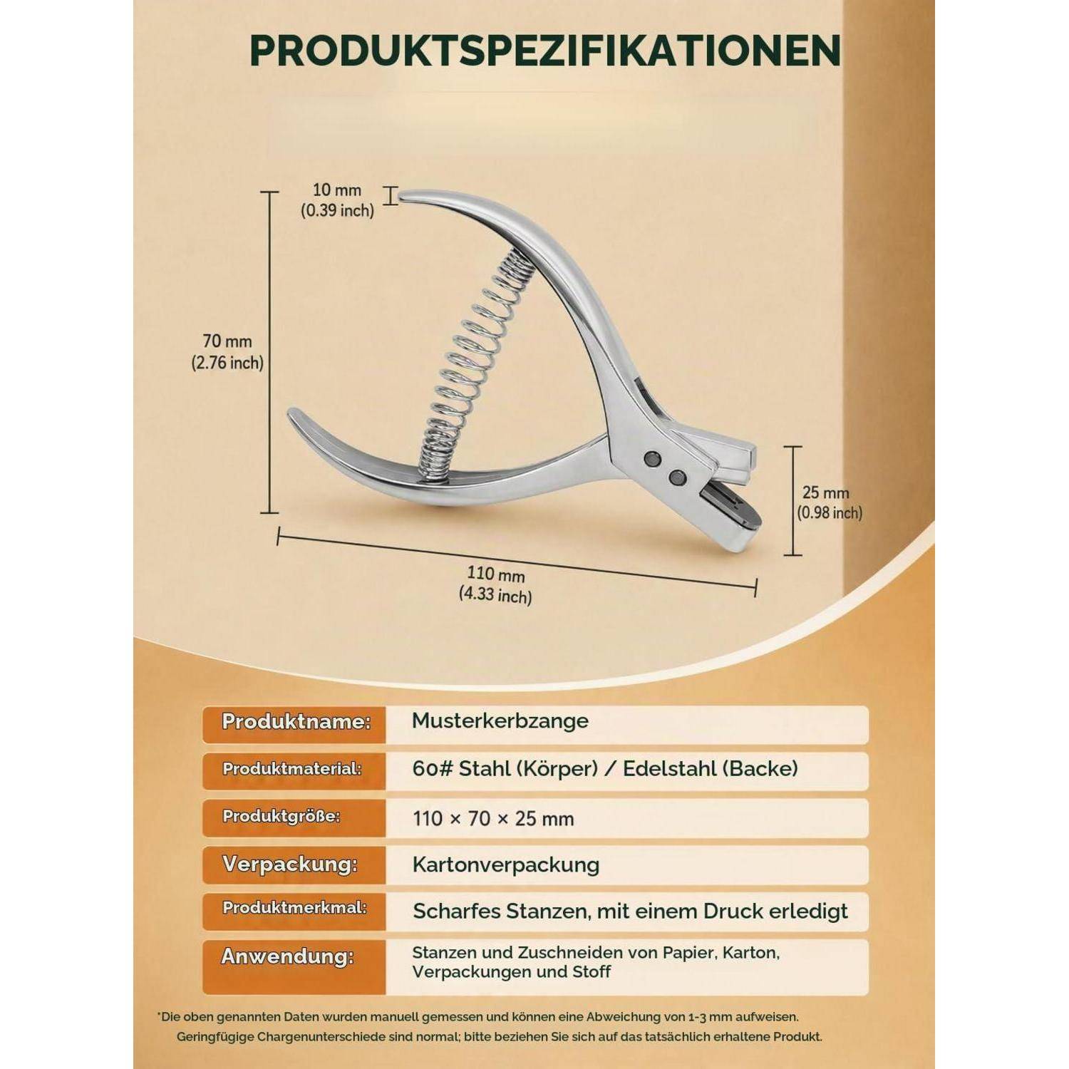 Kerbschnittzange, Lochzange 2mm, Kerbzange für Stoff, Pattern Notcher aus Stahl, Professionelle Nähstanze Schnittmuster Einkerbung für Designer und