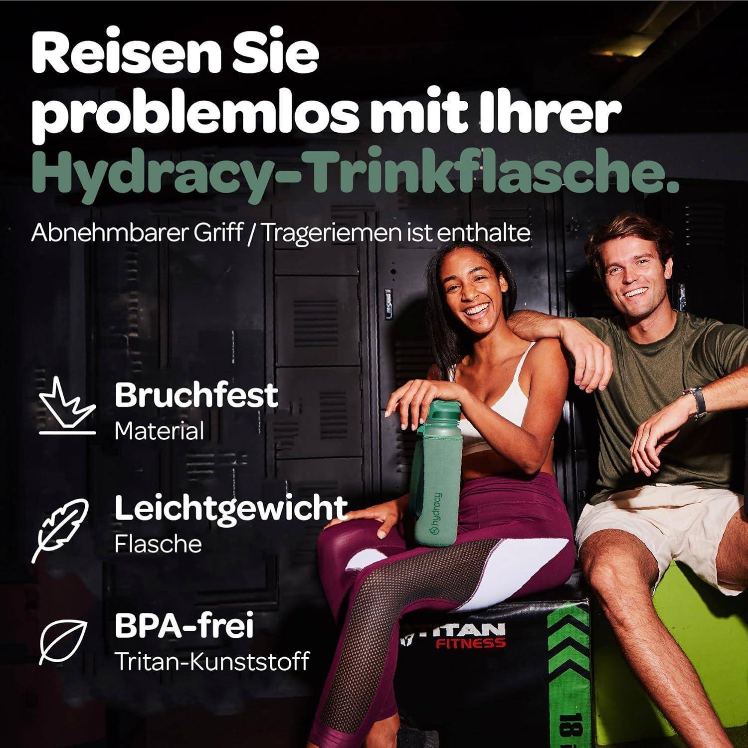 Hydracy Trinkflasche mit Strohhalm und Zeitmarkierung - 1L Wasserflasche - BPA-freie Trinkflasche - Auslaufsichere Sportflasche - Kondensationsfrei