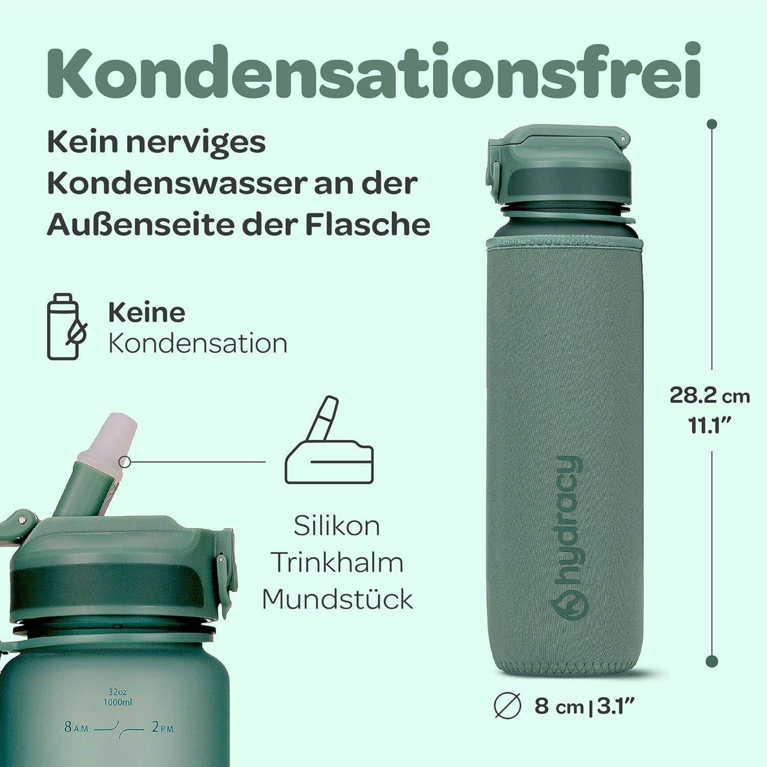 Produktgrafik einer grünen Hydro Flask-Flasche mit dem Text „Kondensationsfrei