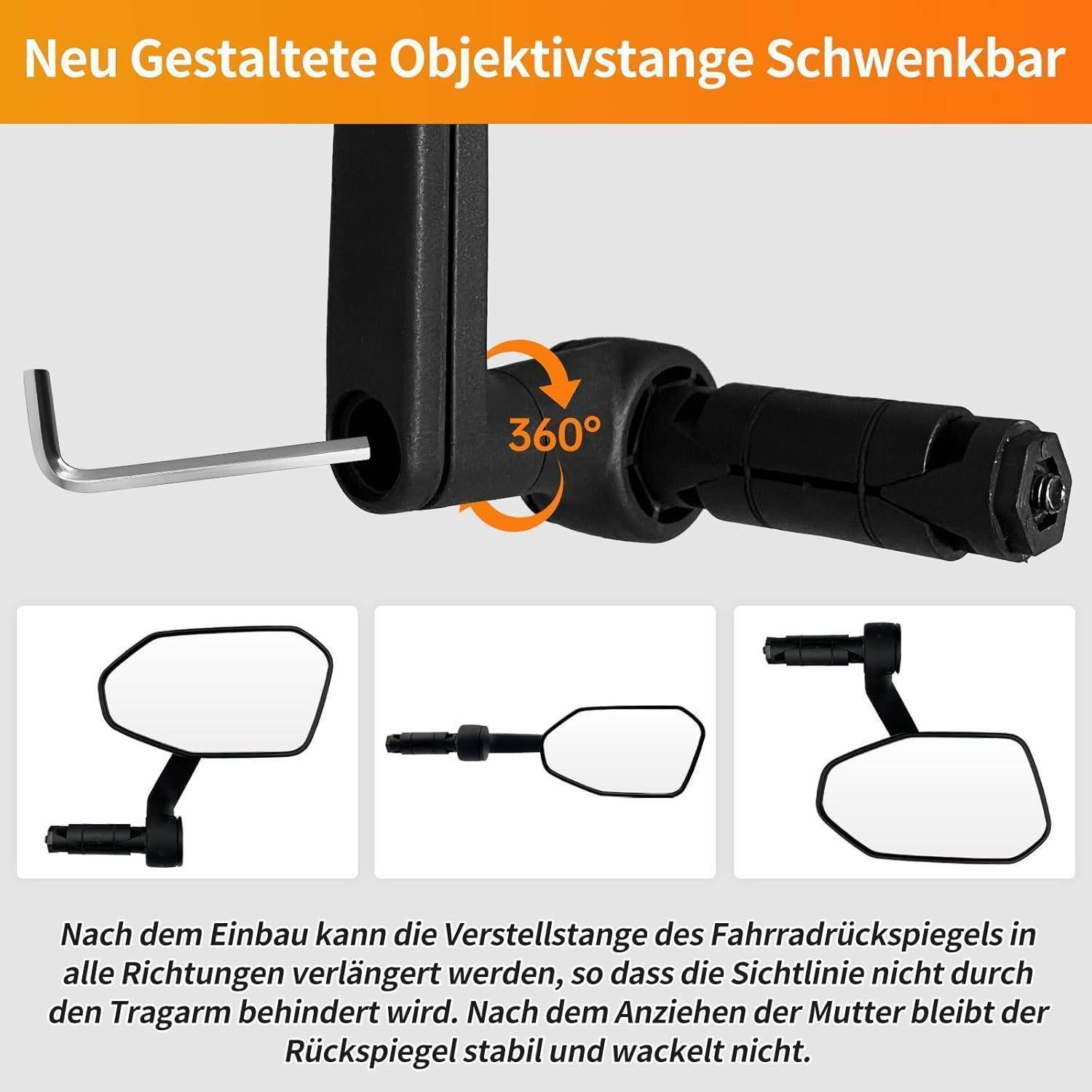 Fahrradspiegel,Neue Einstellungsfunktionen Fahrrad Rückspiegel mit Kontrollierter Ausfahrrichtung,Echtglas 360°Dreh FahrradLenkerspiegel,Klappbar Fa
