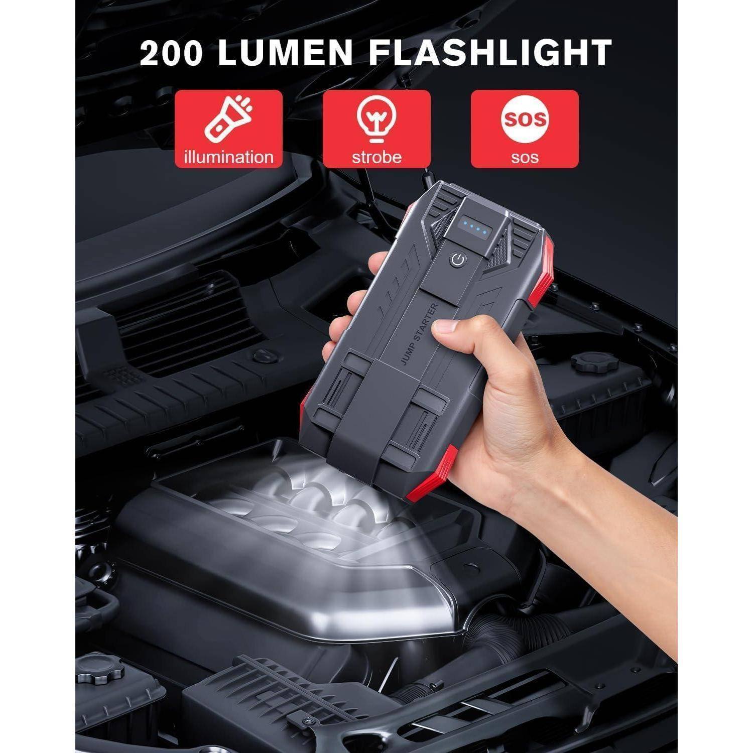 Povasee UltraSafe Starthilfe Powerbank für Pkw, 6000A Booster Auto Starthilfe (bis zu 10L Benzin/8L Diesel), Starter Powerbank mit Starthilfekabel