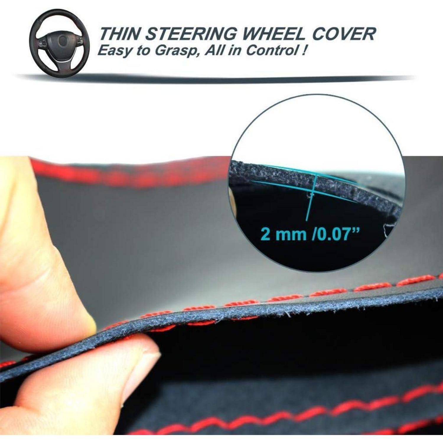ZATOOTO DIY Lenkradbezug Leder, Auto Lenkradhülle mit Nadel und Faden, Rutschfest und Weich, Universalgröße 37-38cm, Rot
