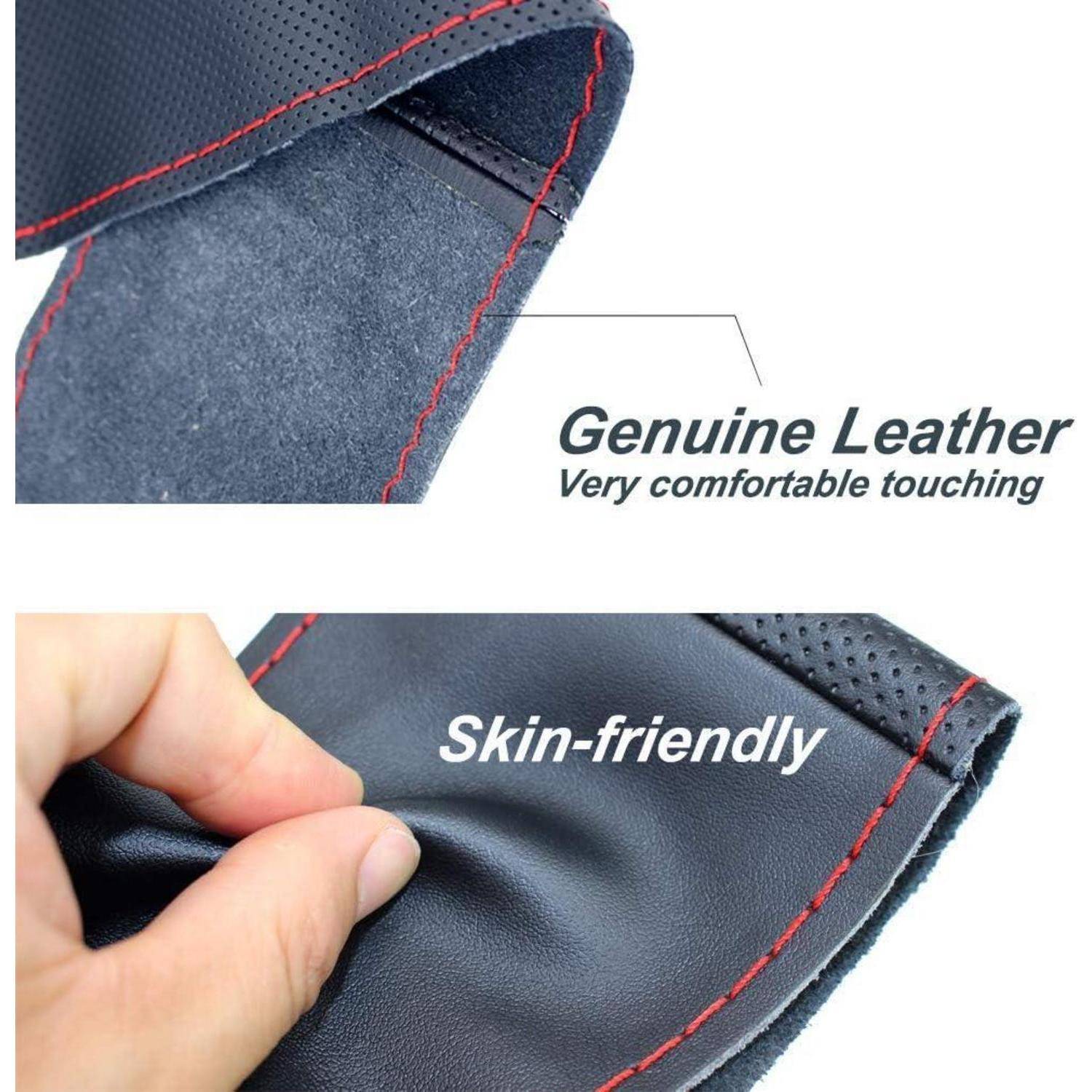 ZATOOTO DIY Lenkradbezug Leder, Auto Lenkradhülle mit Nadel und Faden, Rutschfest und Weich, Universalgröße 37-38cm, Rot