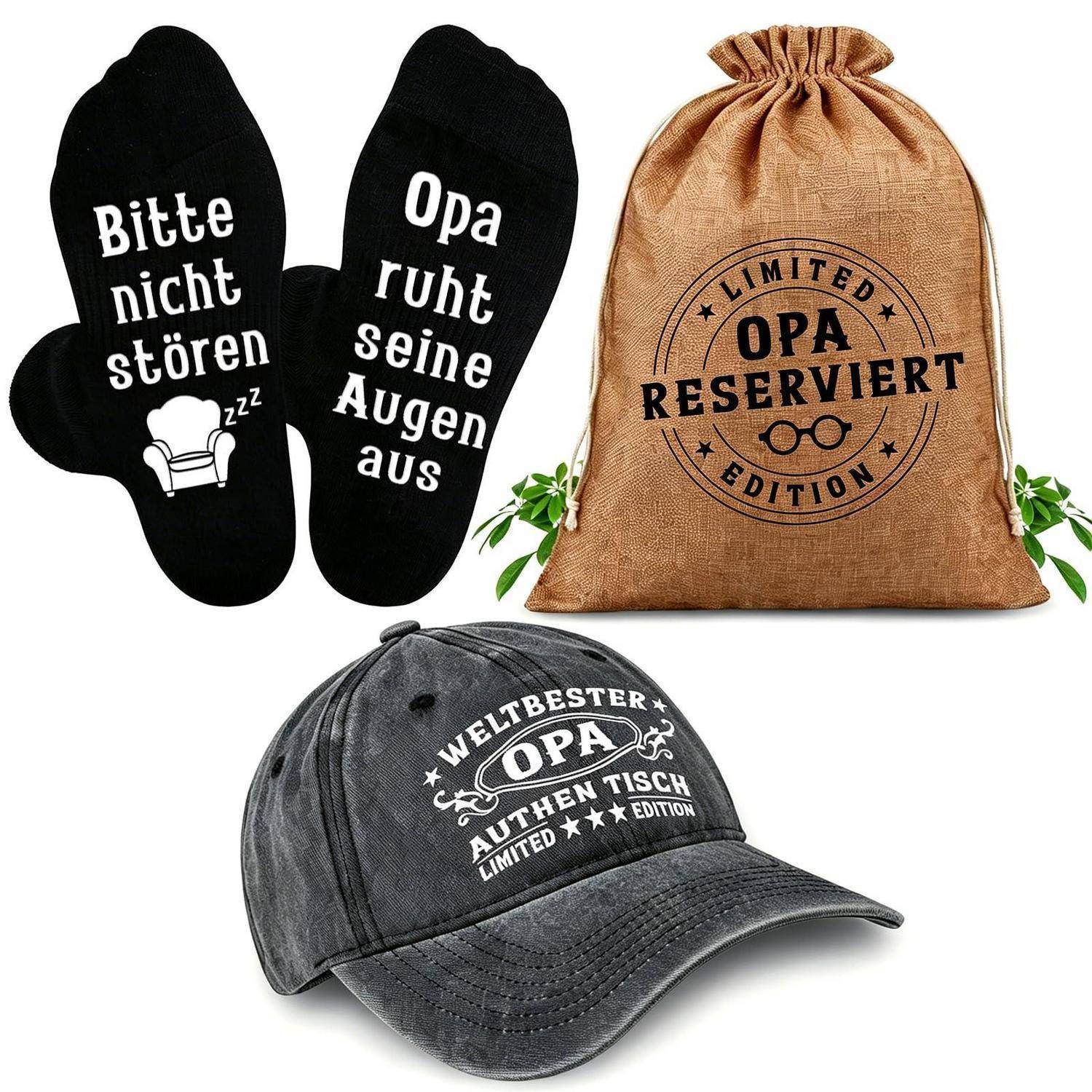 TUZELIYA Geburtstag Geschenke für Männer, 3 in 1 Alter Sack | Geschenkbeutel mit Baseball Cap und Socken - Witzige Geschenke für Papa Ehemann Opa