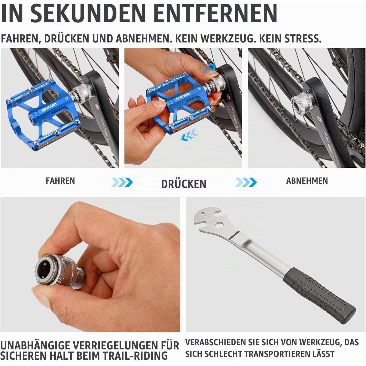 GEWAGE Schnellwechsel-Fahrradpedal 9/16 Zoll – Abnehmbares CNC-Aluminium Plattformpedal mit 12 Anti-Rutsch-Stiften &amp; Reflektoren für Faltrad, Fixie
