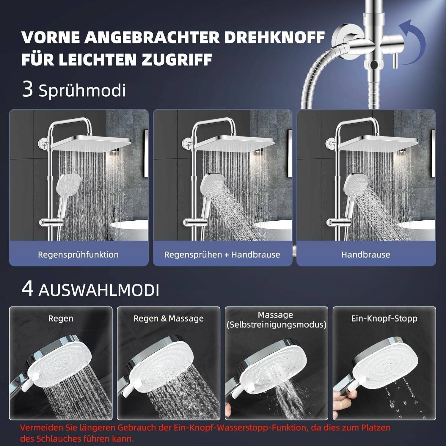 Hibbent Selbstreinigendes Regenbrause-Set mit Edelstahl-Duschstange,Weißes Panel mit Chromrahmen 30*20cm Weißes Paneel mit Chromrahmen