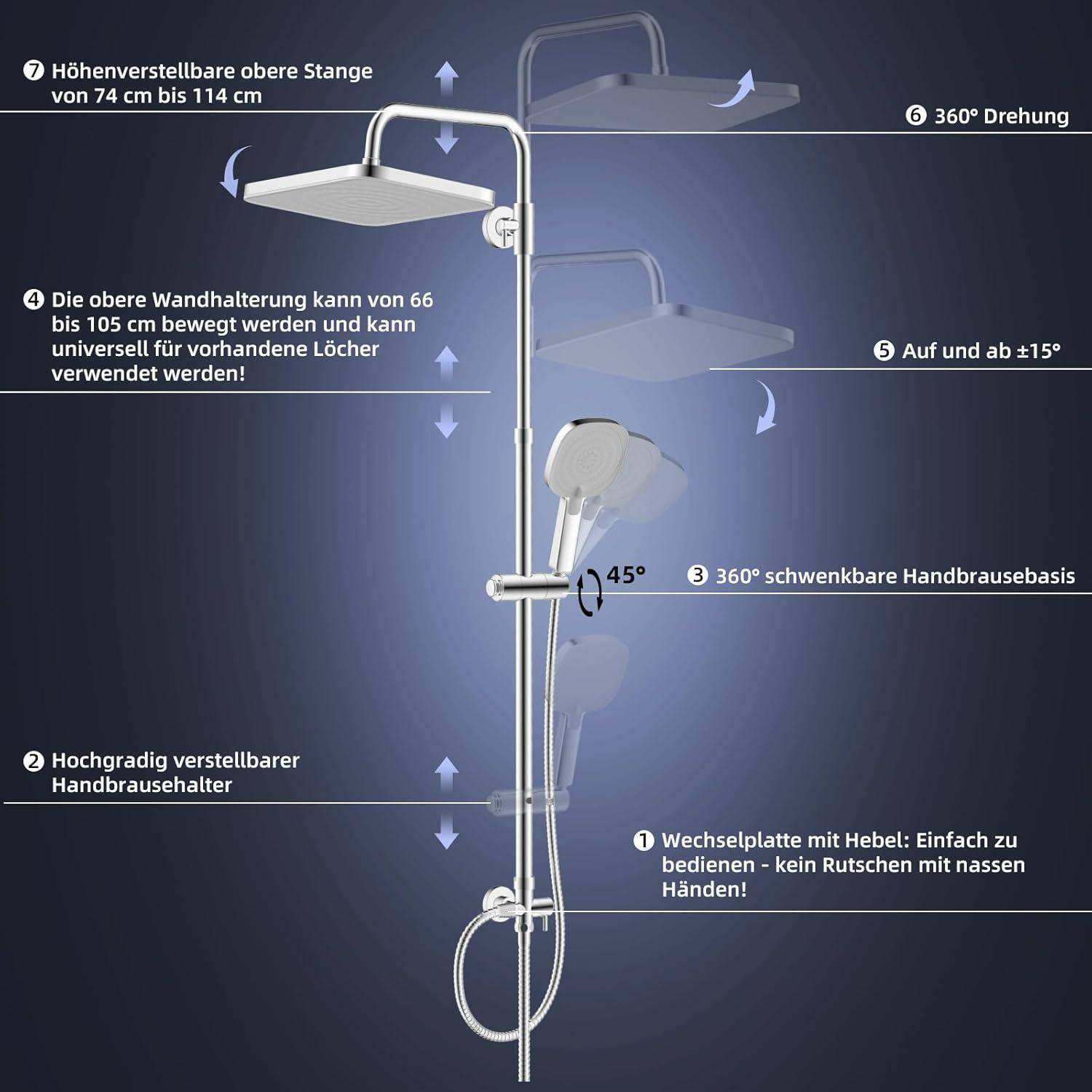 Hibbent Selbstreinigendes Regenbrause-Set mit Edelstahl-Duschstange,Weißes Panel mit Chromrahmen 30*20cm Weißes Paneel mit Chromrahmen
