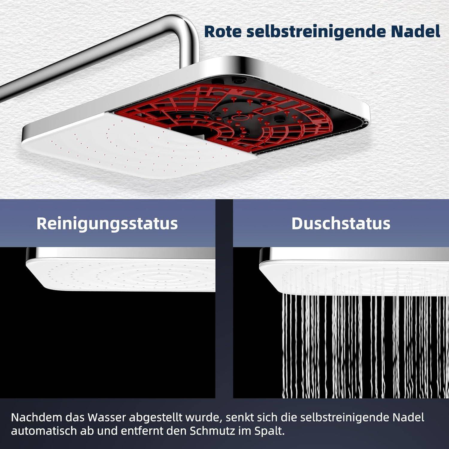 Hibbent Selbstreinigendes Regenbrause-Set mit Edelstahl-Duschstange,Weißes Panel mit Chromrahmen 30*20cm Weißes Paneel mit Chromrahmen