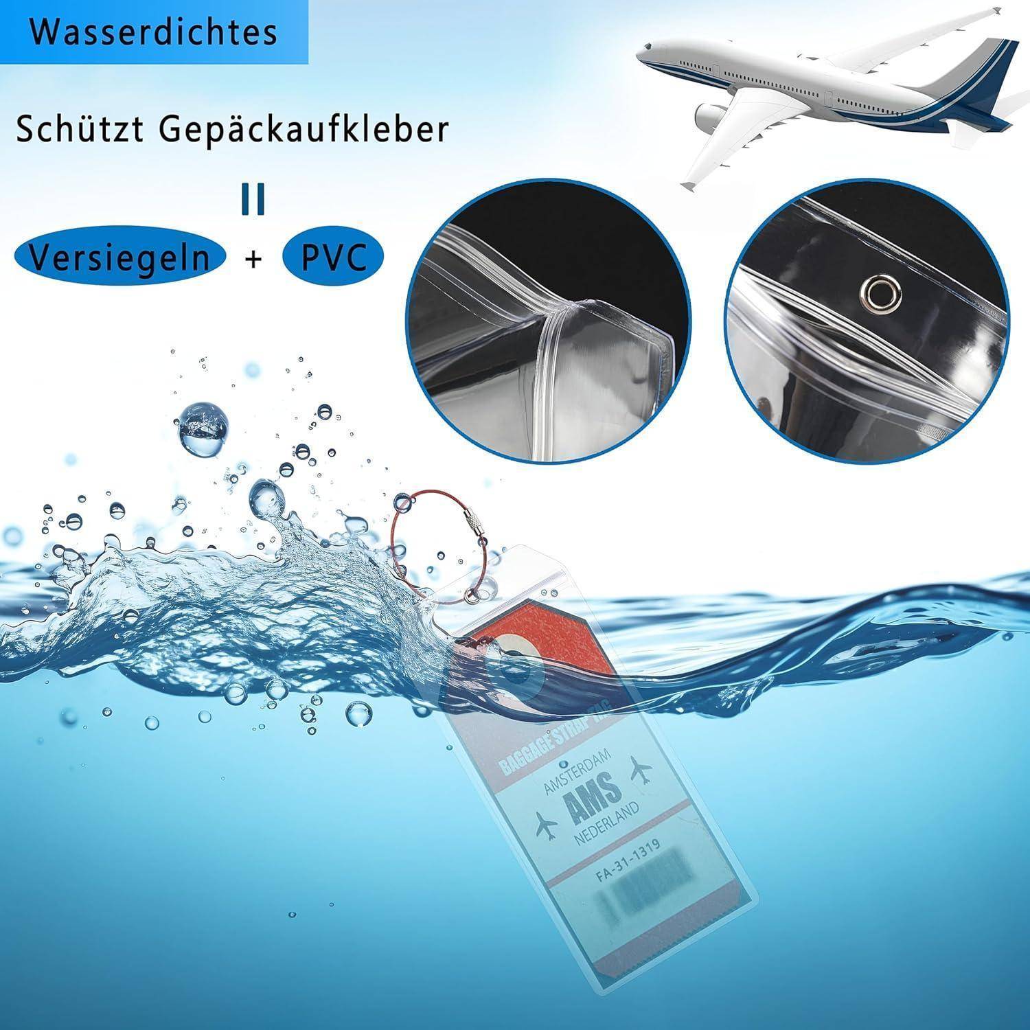 6 Stück Transparente Kofferanhänger für Kreuzfahrten Kreuzfahrt Wasserfeste PVC-Anhänger mit Silberner Metallband Silberfarbene Stahlringe - 6 St?