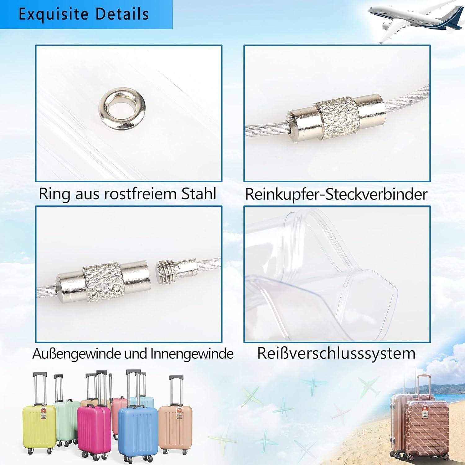 6 Stück Transparente Kofferanhänger für Kreuzfahrten Kreuzfahrt Wasserfeste PVC-Anhänger mit Silberner Metallband Silberfarbene Stahlringe - 6 St?