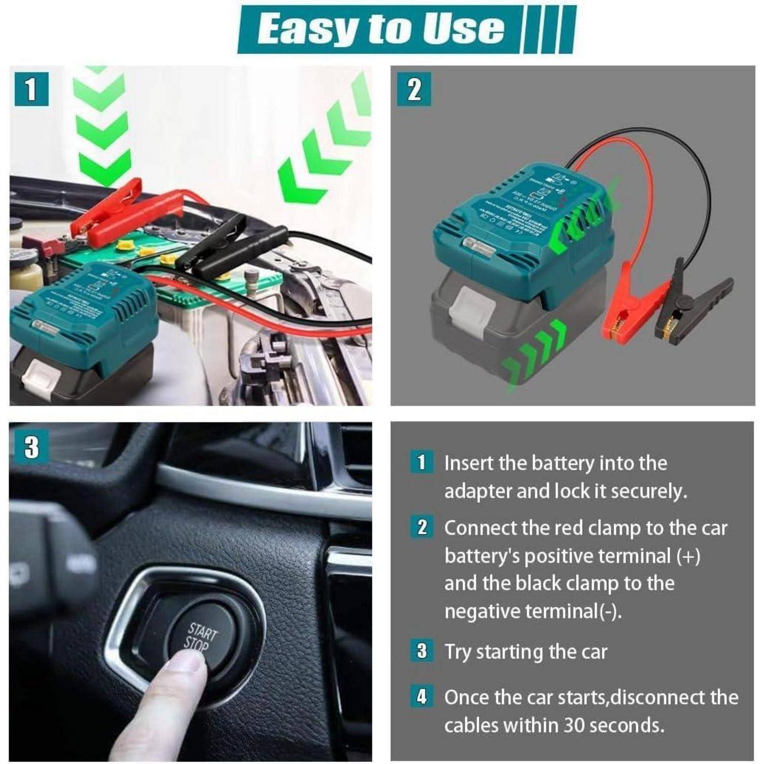 Auto-Starthilfe-Adapter für Makita 18-V-Batterie, TEPULAS Autobatterie-Booster mit 11AWG-Kabel, 12V-Auto-Starthilfe für Motoren bis zu 3,5L Benzin
