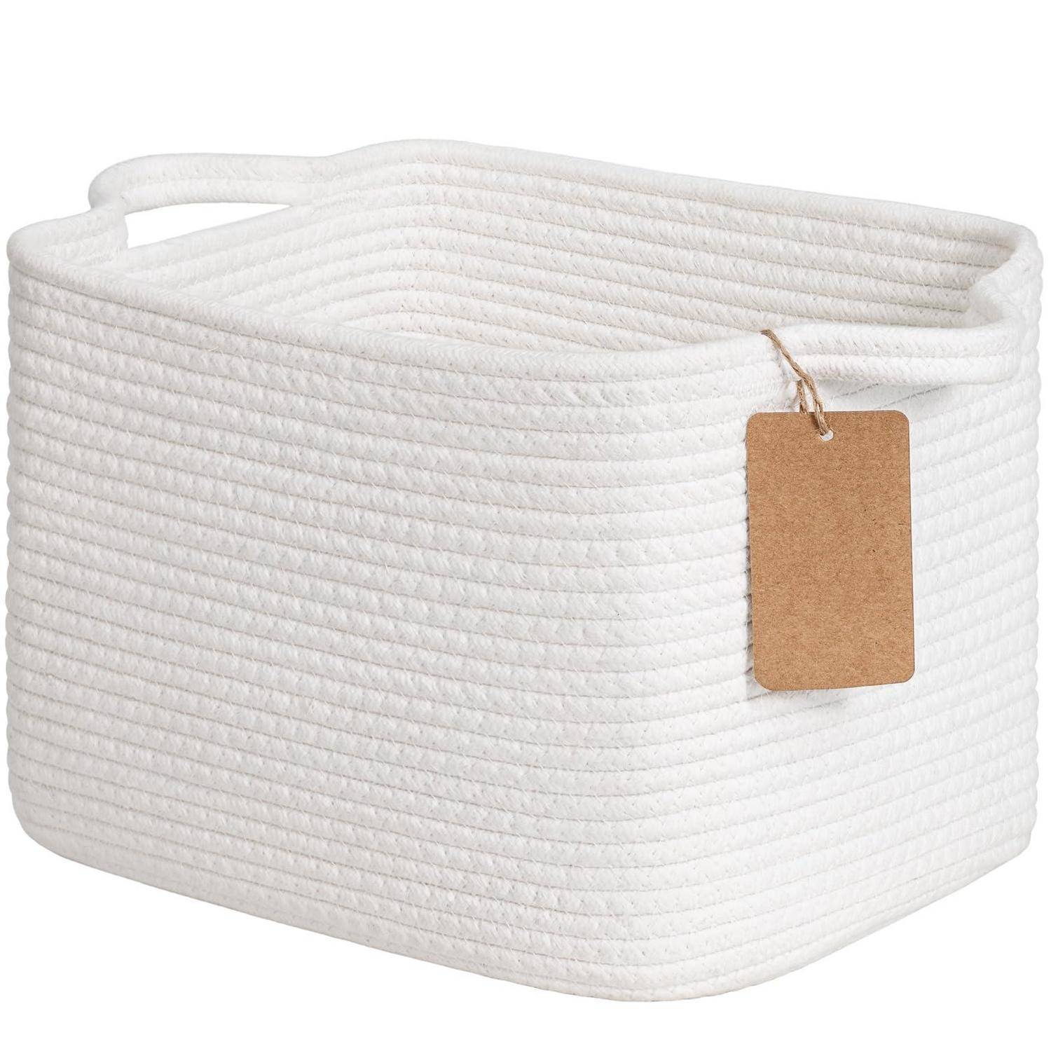 TIMEYARD Aufbewahrungskorb Baumwolle Organizer Regal 33x25x22.5cm Weiß | Eleganter Baumwollkorb für Bad, Wohnzimmer und Schlafzimmer. Organisiert Ha