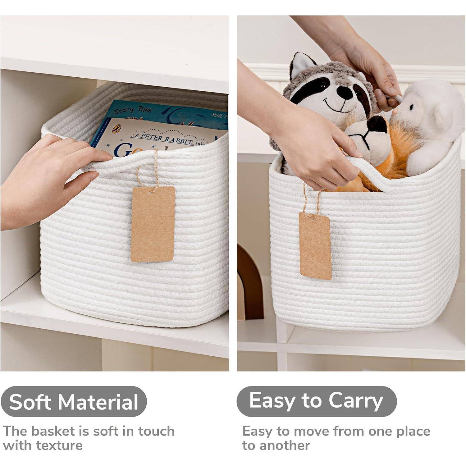 TIMEYARD Aufbewahrungskorb Baumwolle Organizer Regal 33x25x22.5cm Weiß | Eleganter Baumwollkorb für Bad, Wohnzimmer und Schlafzimmer. Organisiert Ha