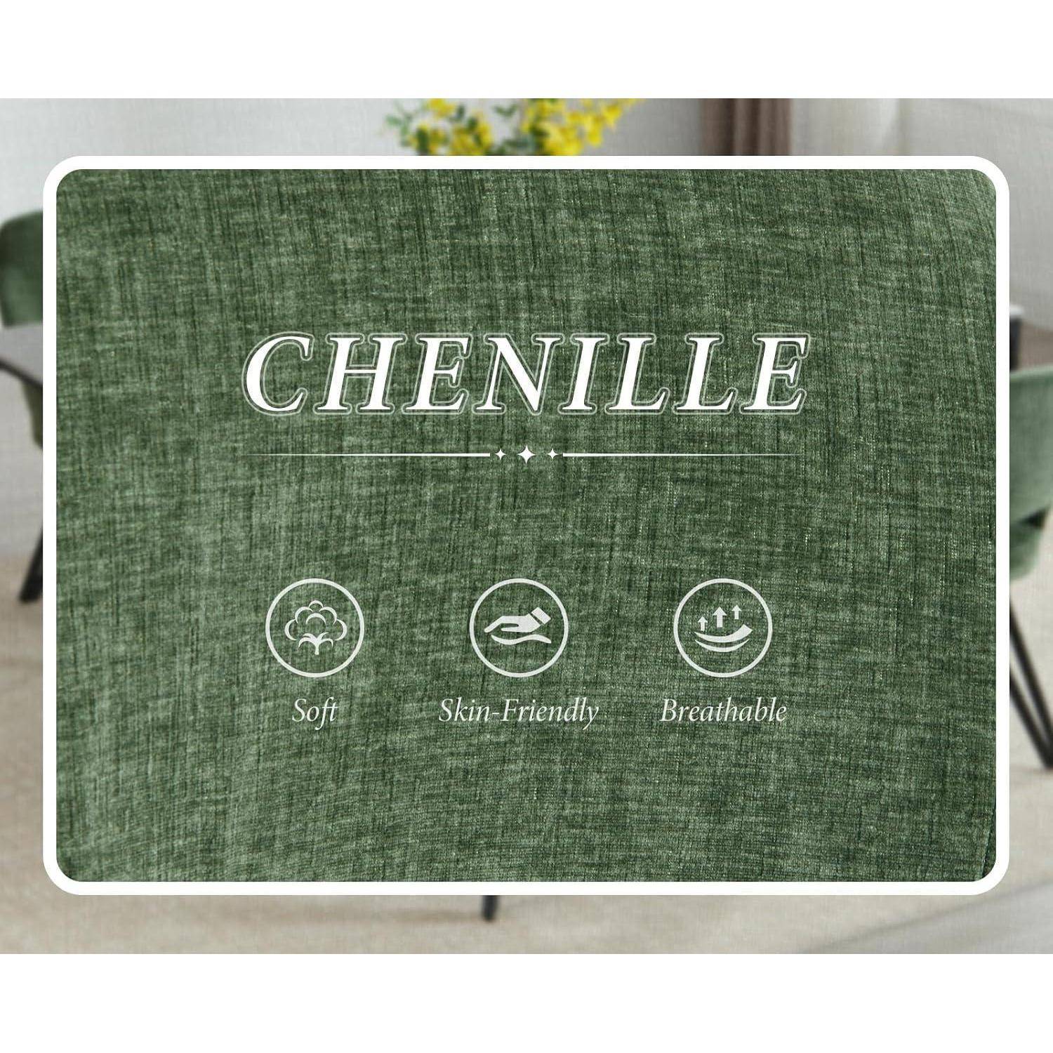 Grüne Chenille-Stoffmusterkarte mit der Bezeichnung „CHENILLE