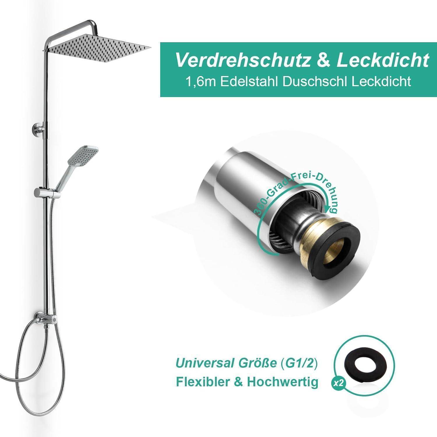 Produktbild eines Duschsets mit Duschkopf und Schlauch, hervorgehoben werden 