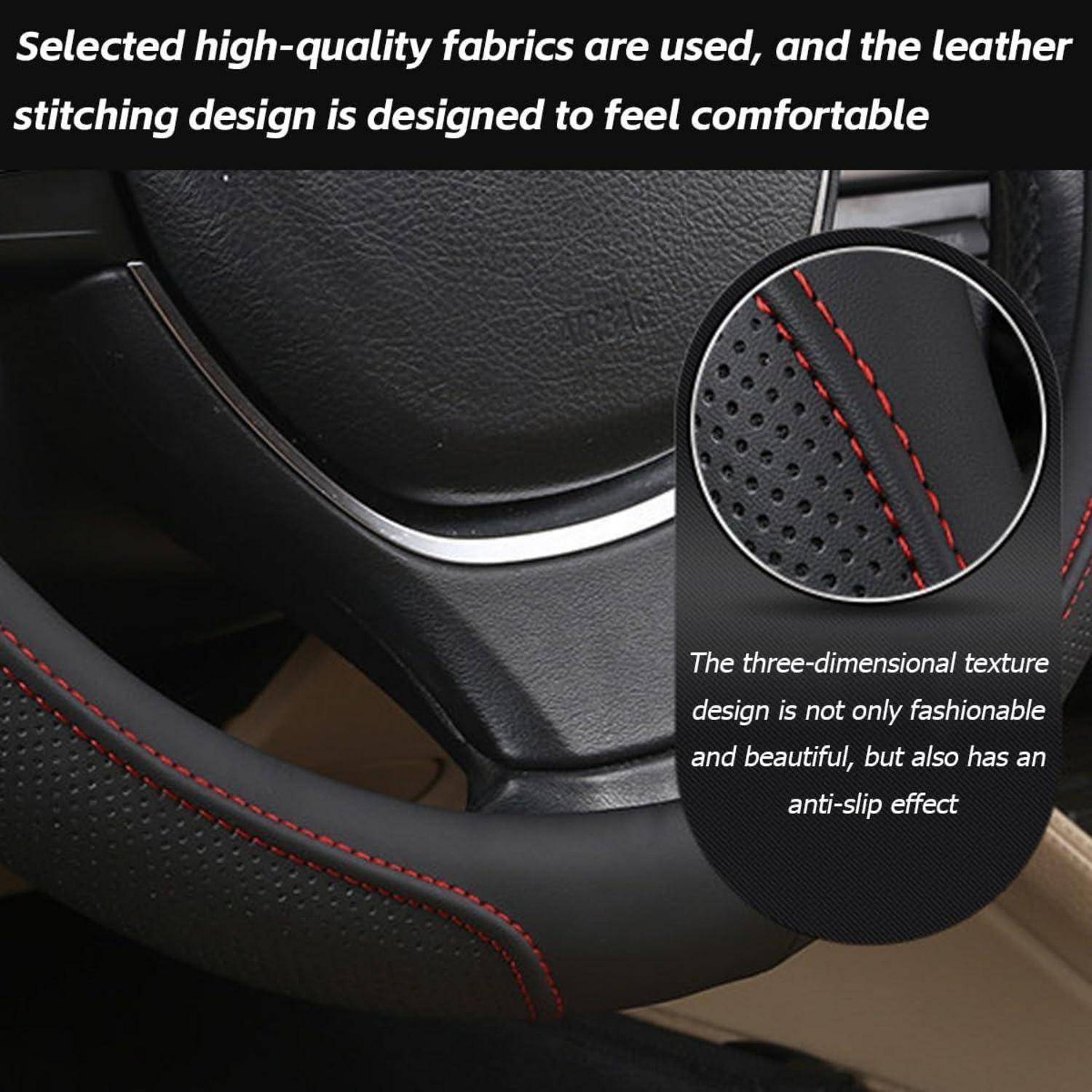 JNNJ Lenkradbezug Auto, Atmungsaktive Universal-Lenkradabdeckung, Sport Anti Rutsch Universal 38cm Lenkradbezug, Lenkrad Abdeckung Echtes Leder