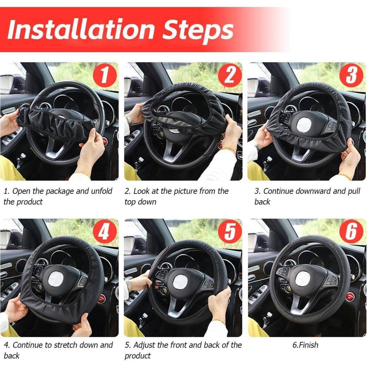 JNNJ Lenkradbezug Auto, Atmungsaktive Universal-Lenkradabdeckung, Sport Anti Rutsch Universal 38cm Lenkradbezug, Lenkrad Abdeckung Echtes Leder