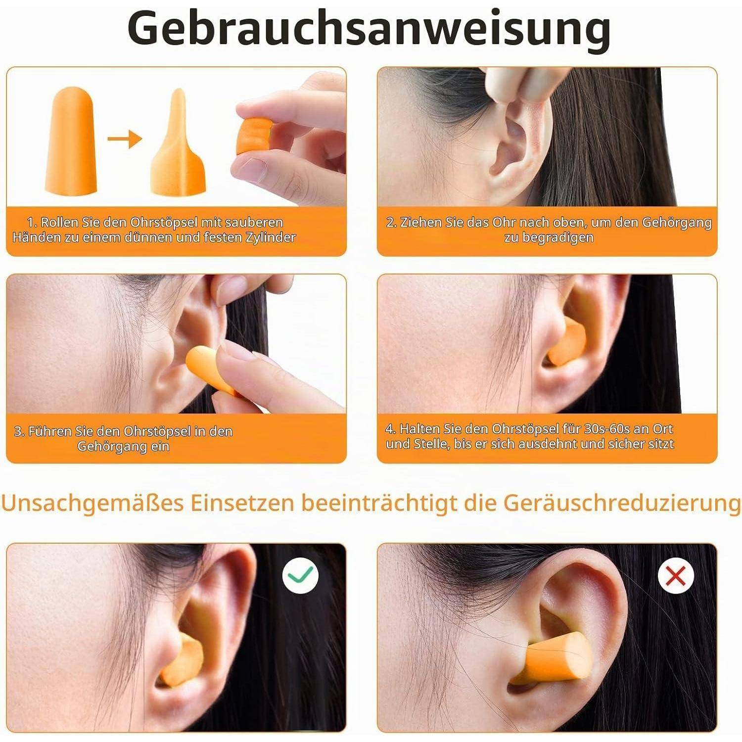 ACWOO Ohrstöpsel, 60 Paare Gehörschutz Schaumstoff Stöpsel mit Geräuschunterdrückung, Wiederverwendbare Earplugs zum Schlafen, Laute Geräusche,