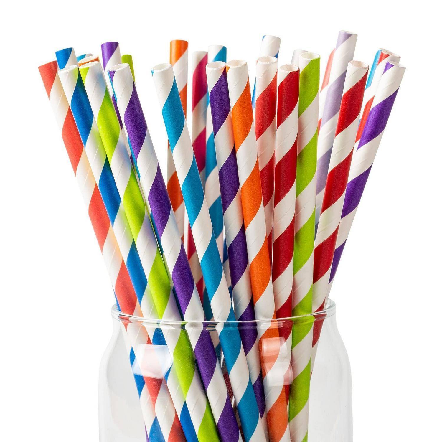 PakTalk Strohhalme Papier, Bunte Papier Trinkhalme, Biologisch Abbaubare Papierstrohhalme für Geburtstag, Hochzeit, Party-Dekoration (0,6 cm x 21