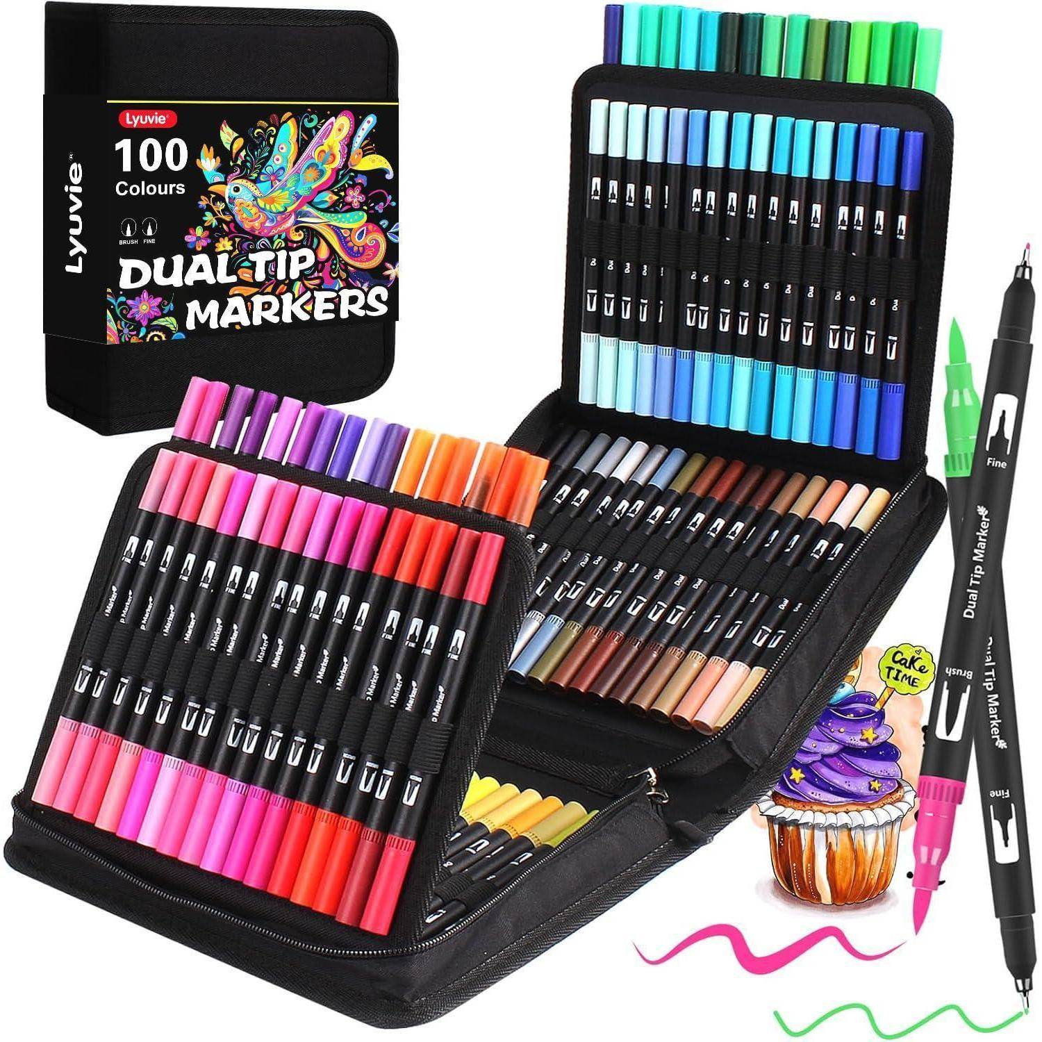 Lyuvie 100 Farben Brush Pen Set, Pinselstifte Aquarel Filzstifte für Erwachsene,Pinselstifte Set für Künstler, Anfänger, Malen, Zeichnen, Kalligra