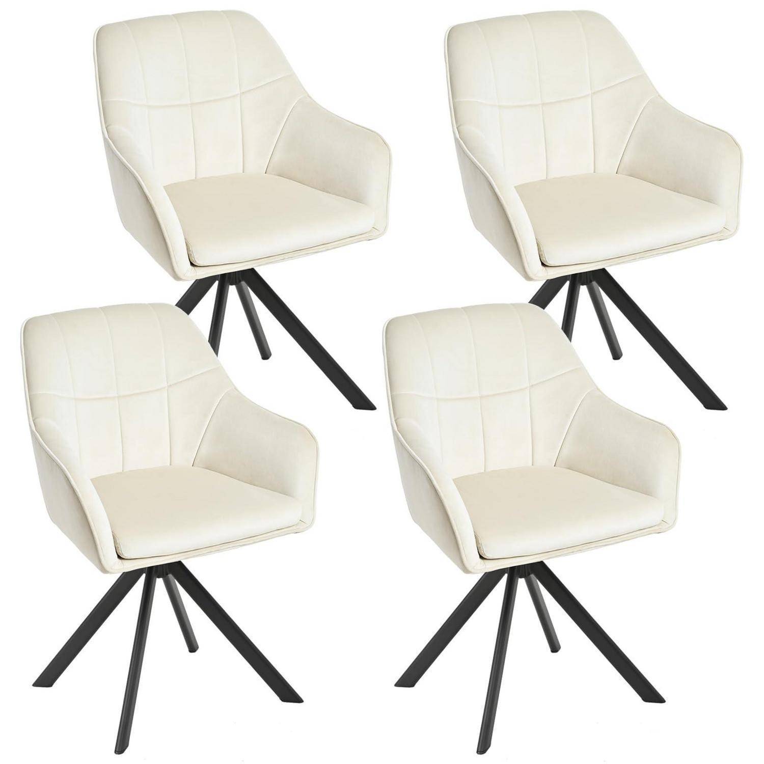 Drehstuhl Esszimmer 4er Set Creme mit Armlehne Polsterstuhl Cord Esszimmerstühle drehbar Küchenstuhl mit Metallbeine für Wohnzimmer Esszimmer 4er