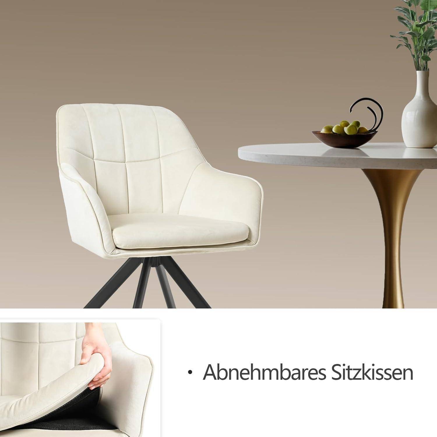 Drehstuhl Esszimmer 4er Set Creme mit Armlehne Polsterstuhl Cord Esszimmerstühle drehbar Küchenstuhl mit Metallbeine für Wohnzimmer Esszimmer 4er