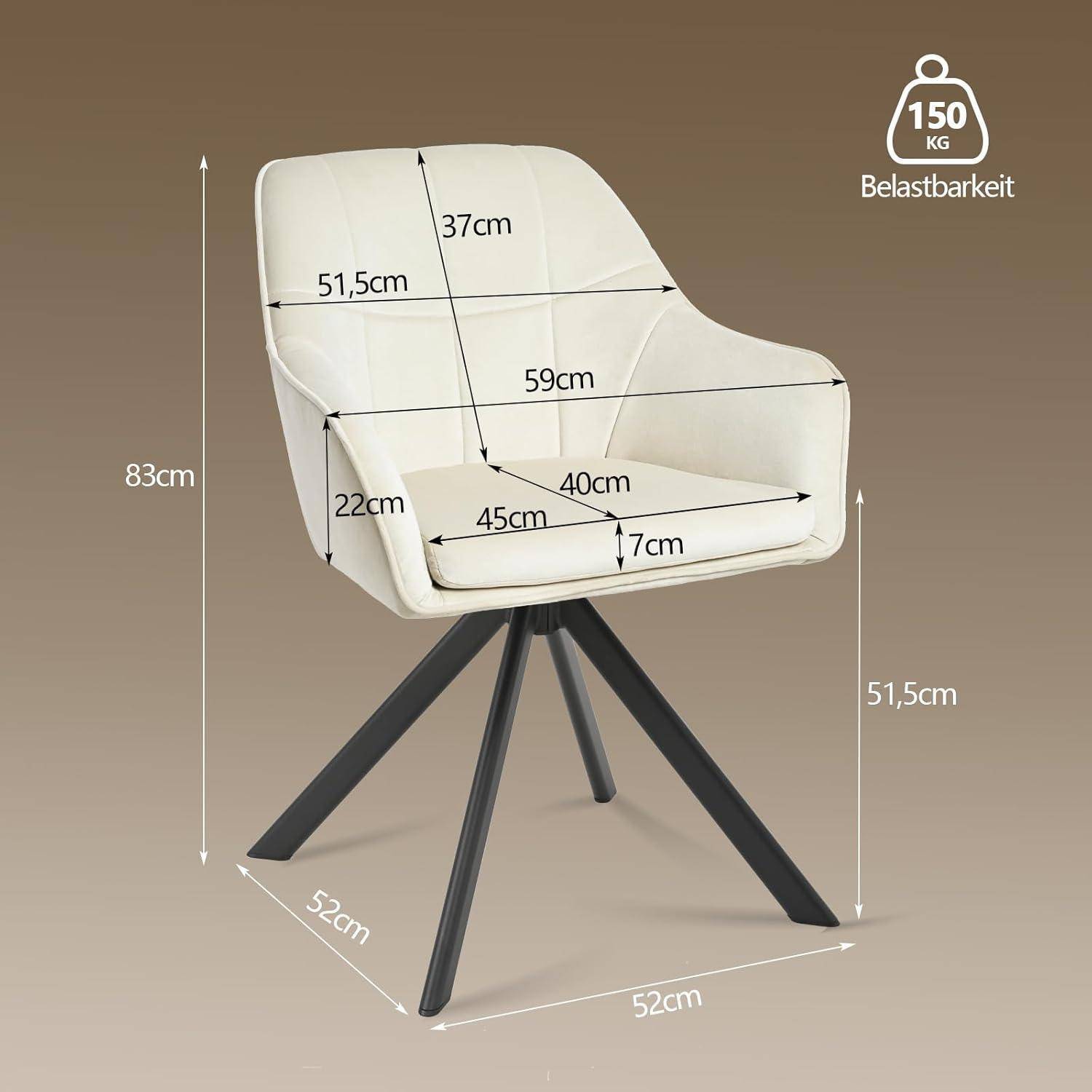 Drehstuhl Esszimmer 4er Set Creme mit Armlehne Polsterstuhl Cord Esszimmerstühle drehbar Küchenstuhl mit Metallbeine für Wohnzimmer Esszimmer 4er