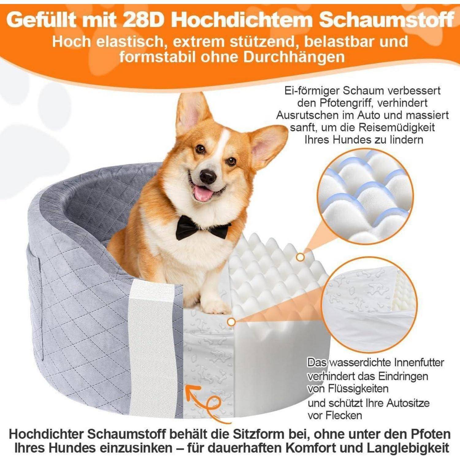 Hundeautositz für kleine Hunde – Schwarzer Booster Autositz mit 28D Memory Foam, Rutschfester Wasserdichter Liner, Reisebett mit Aufbewahrungstasch