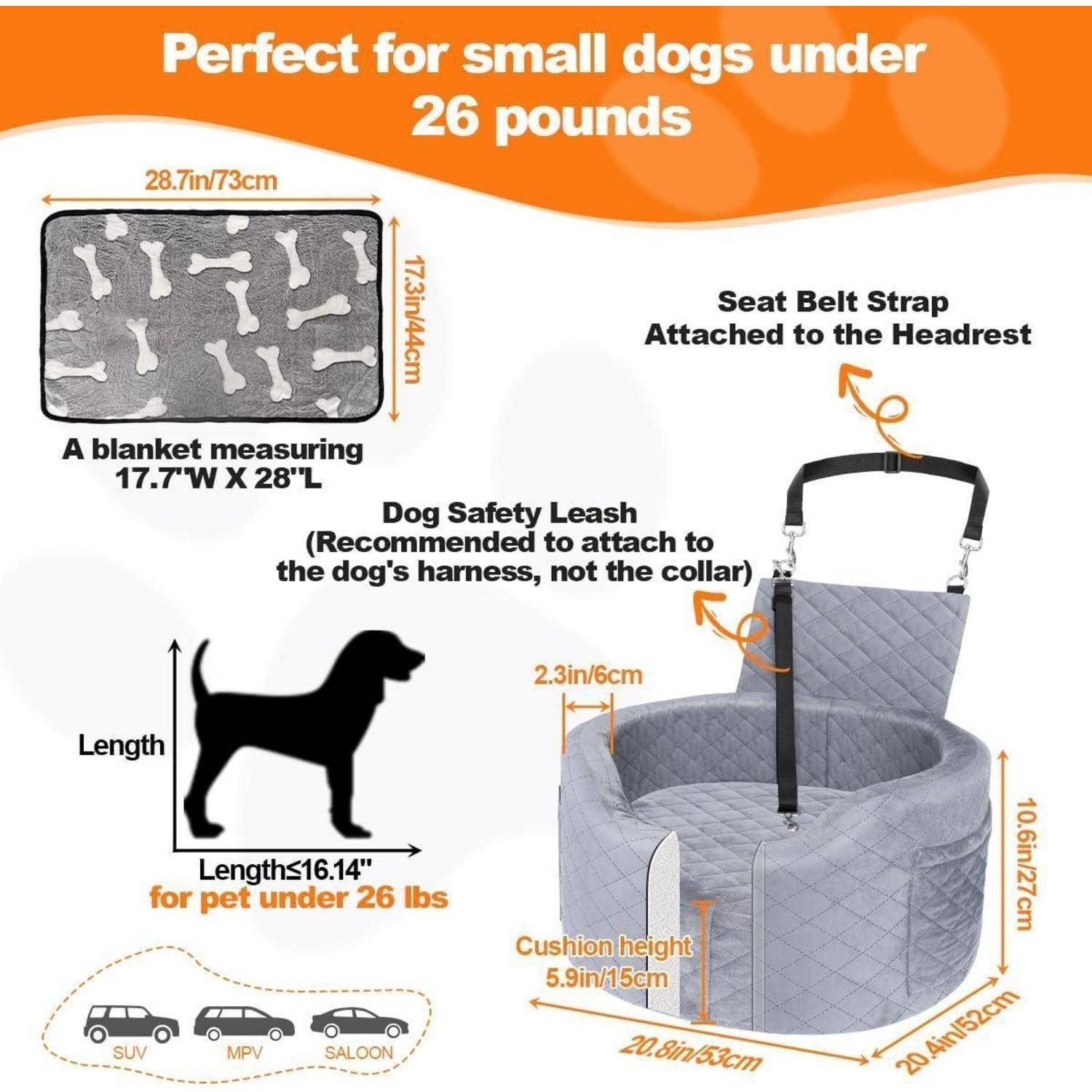 Hundeautositz für kleine Hunde – Schwarzer Booster Autositz mit 28D Memory Foam, Rutschfester Wasserdichter Liner, Reisebett mit Aufbewahrungstasch