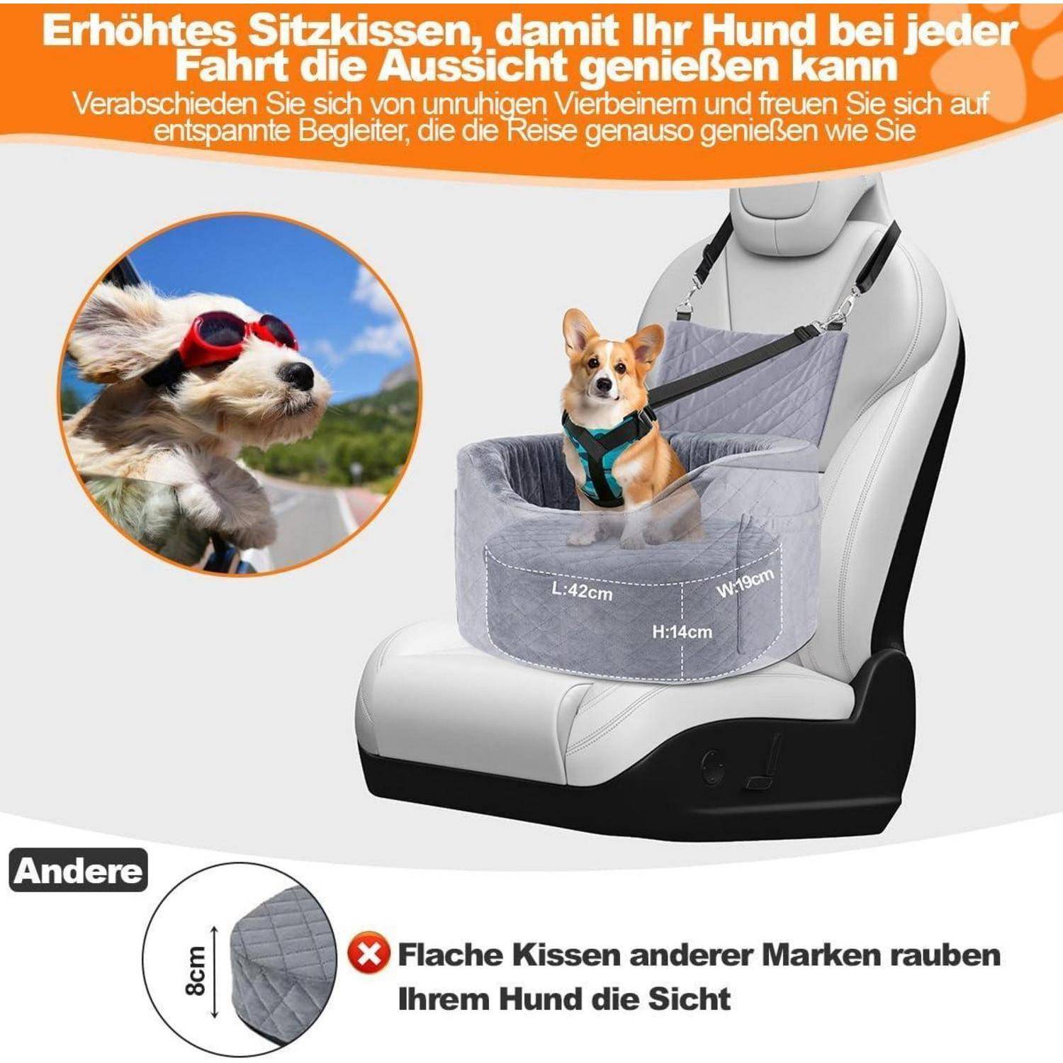 Hundeautositz für kleine Hunde – Schwarzer Booster Autositz mit 28D Memory Foam, Rutschfester Wasserdichter Liner, Reisebett mit Aufbewahrungstasch