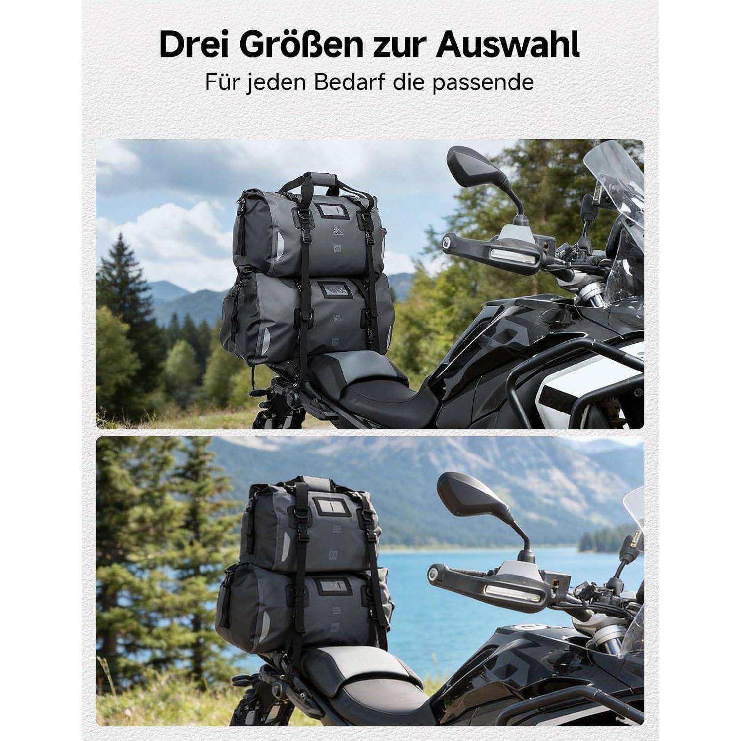 KEMIMOTO Motorrad Hecktasche 65L, IPX6 wasserdichte Motorradtasche Gepäckrolle mit Schnellverschlussgurten, Große Kapazität &amp; Mehrere Fächer, Idea