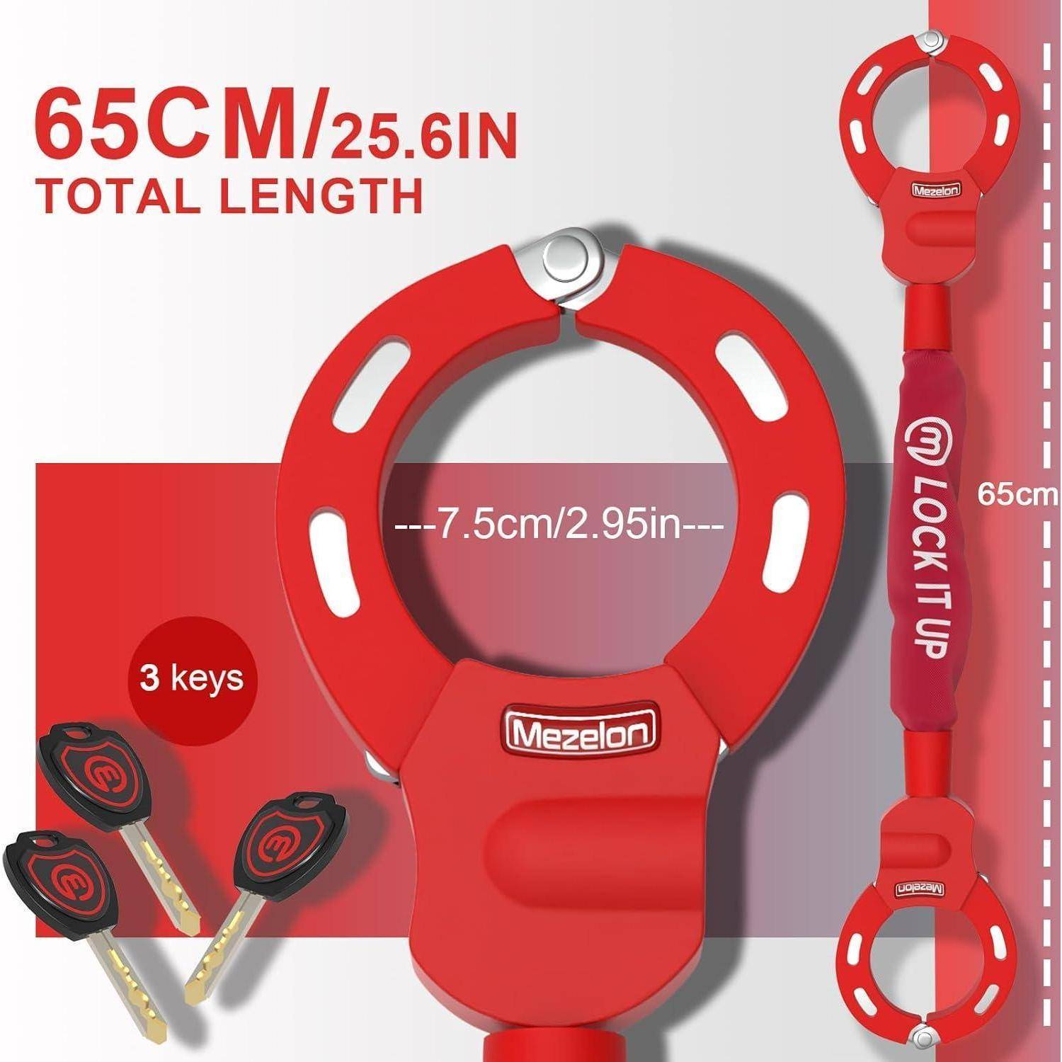 Mezelon E Scooter Schloss 8mm | Fahrradschloss | Hochsicherheits-Schlösser | Handschellenschloss | Hochbelastbare Schlösser für E Scooter/Fahrräde