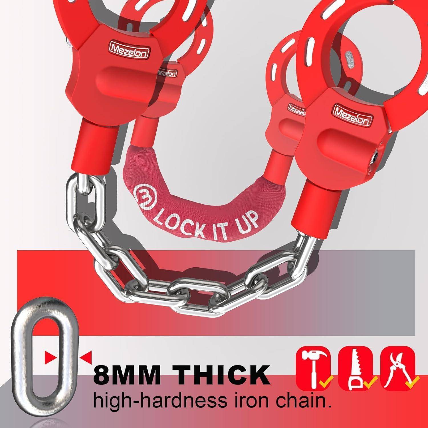 Mezelon E Scooter Schloss 8mm | Fahrradschloss | Hochsicherheits-Schlösser | Handschellenschloss | Hochbelastbare Schlösser für E Scooter/Fahrräde