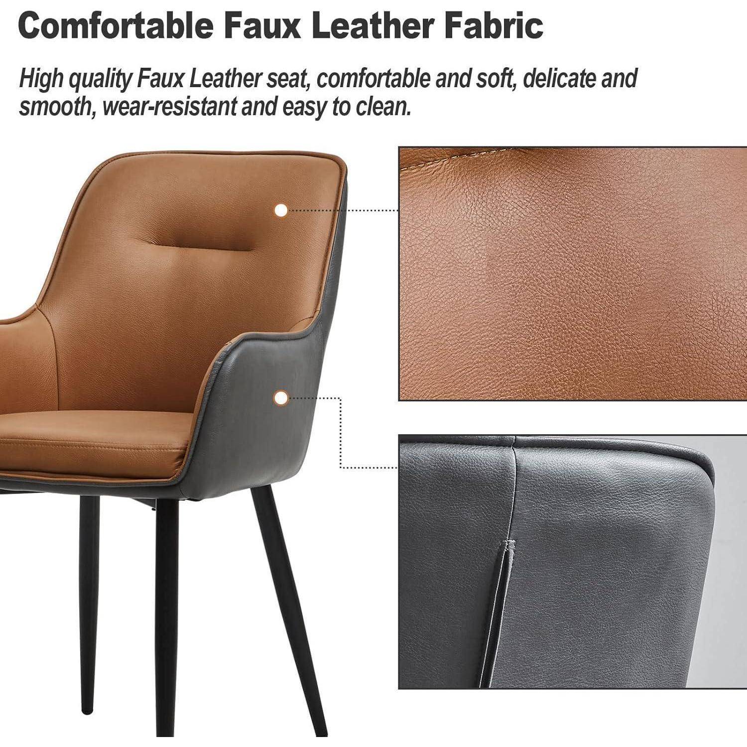 Werbebild eines braun gepolsterten Stuhls mit dem Label „Komfortables Kunstleder-Stoff
