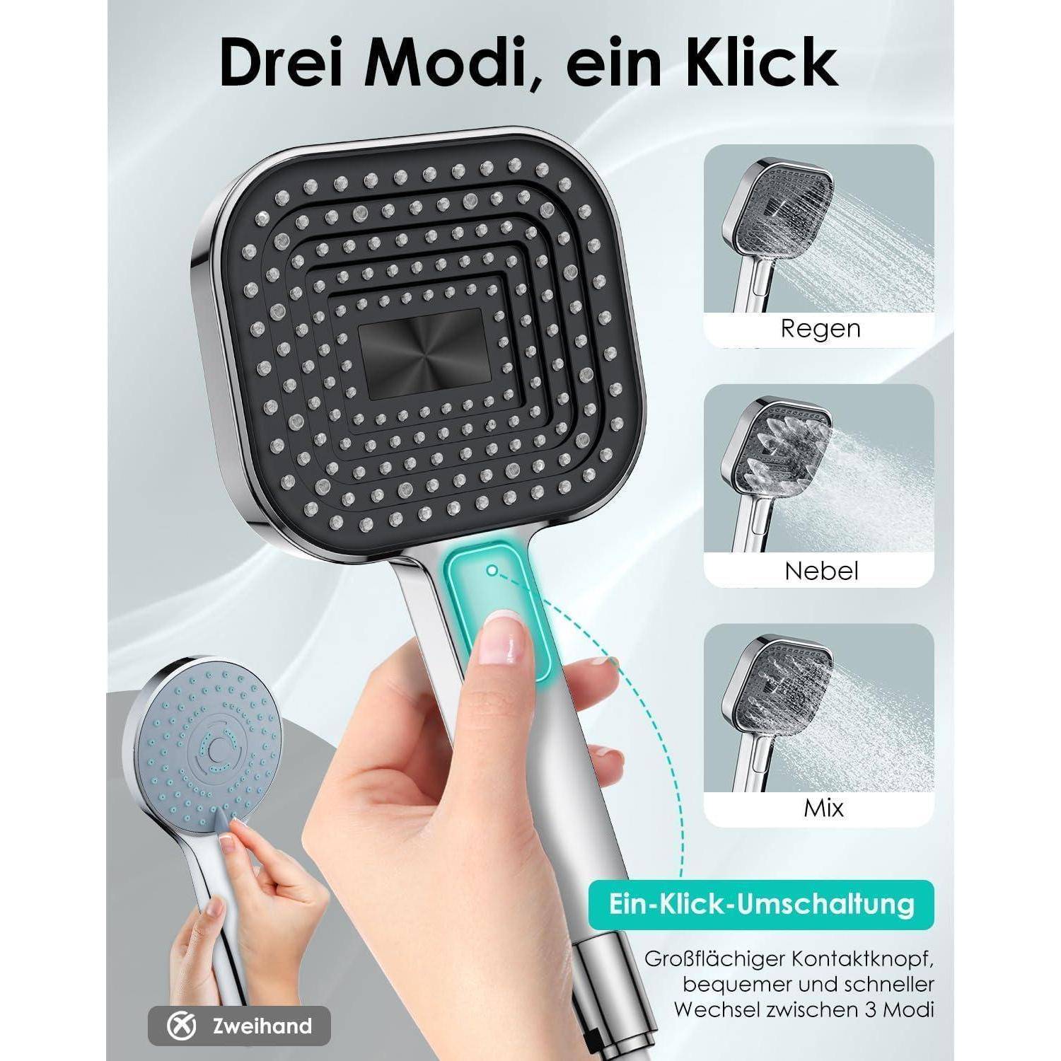 Duschkopf Wassersparend, Duschbrause Groß 135mm, Handbrause mit Antikalk-Funktion 【Lebensmittelechtes Silikon】【43% Wassereinsparung】, AirMix