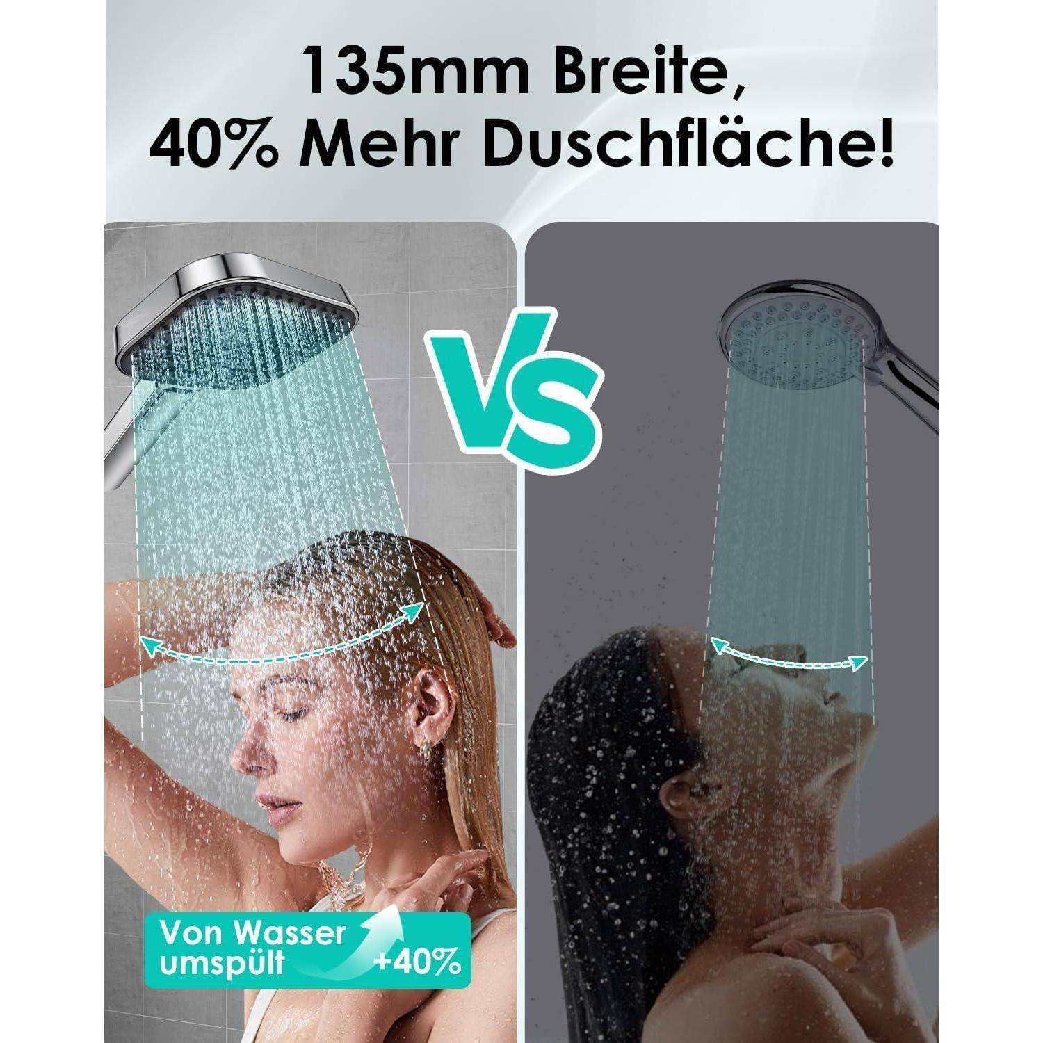 Duschkopf Wassersparend, Duschbrause Groß 135mm, Handbrause mit Antikalk-Funktion 【Lebensmittelechtes Silikon】【43% Wassereinsparung】, AirMix