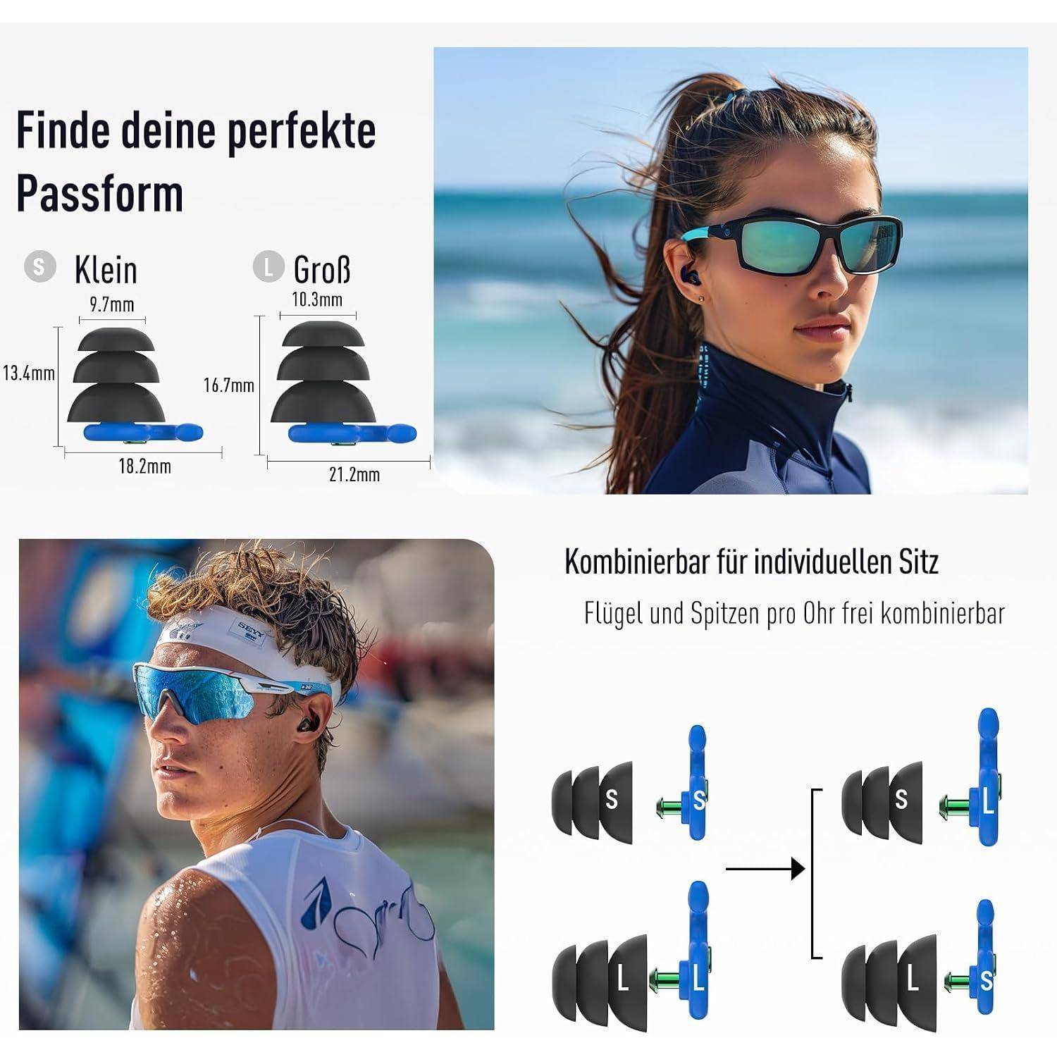 Hearprotek Schwimm-Ohrstöpsel für Erwachsene, 2 Paar wiederverwendbare Silikon-Ohrstöpsel wasserdicht für Schwimmen, Surfen, Duschen und Wasserspo