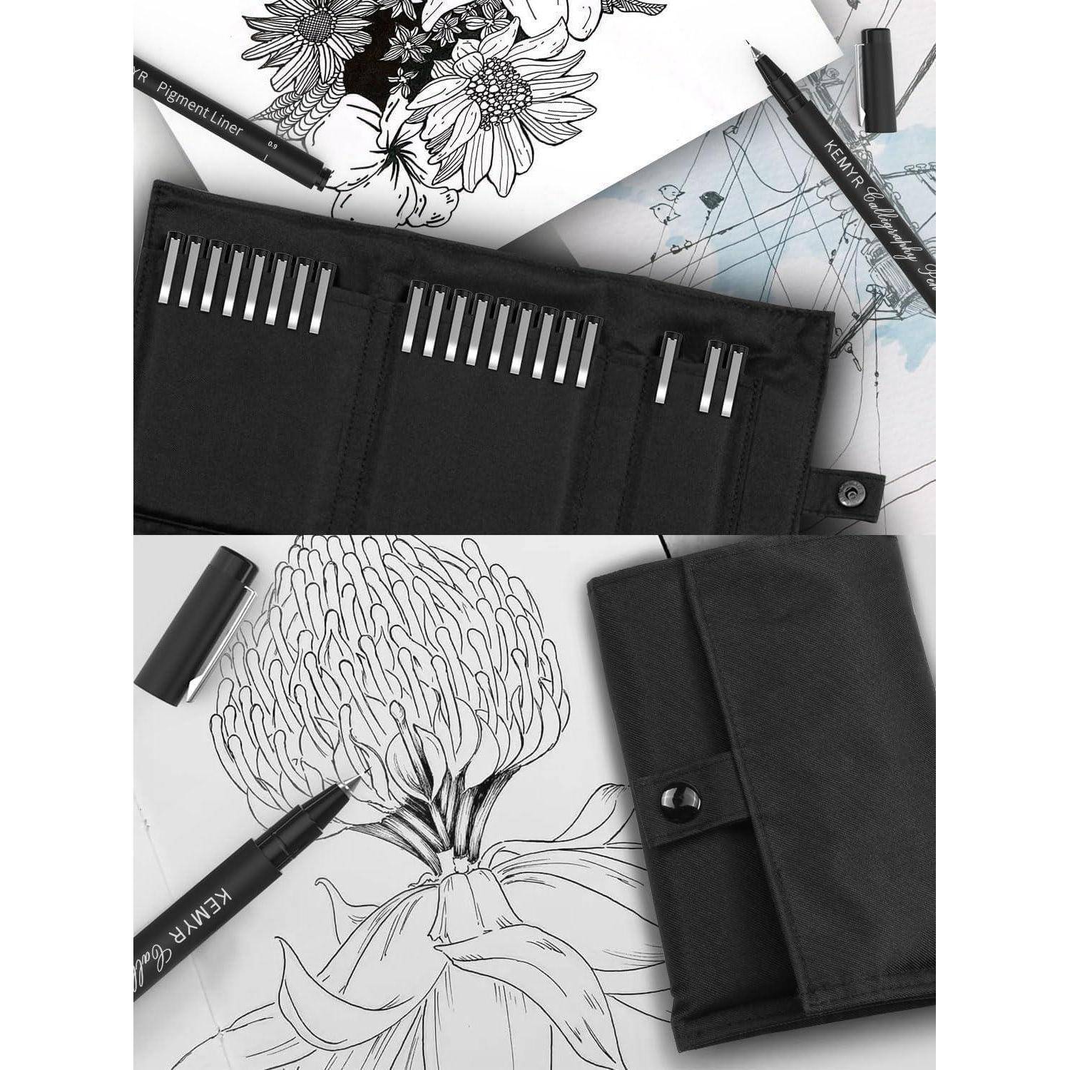 KEMYR Fineliner Set, 22 Pigmentliner, wasserfeste Pigmenttinte, dokumentenecht,für Manga, Comic, Illustration, technisches Zeichnen und