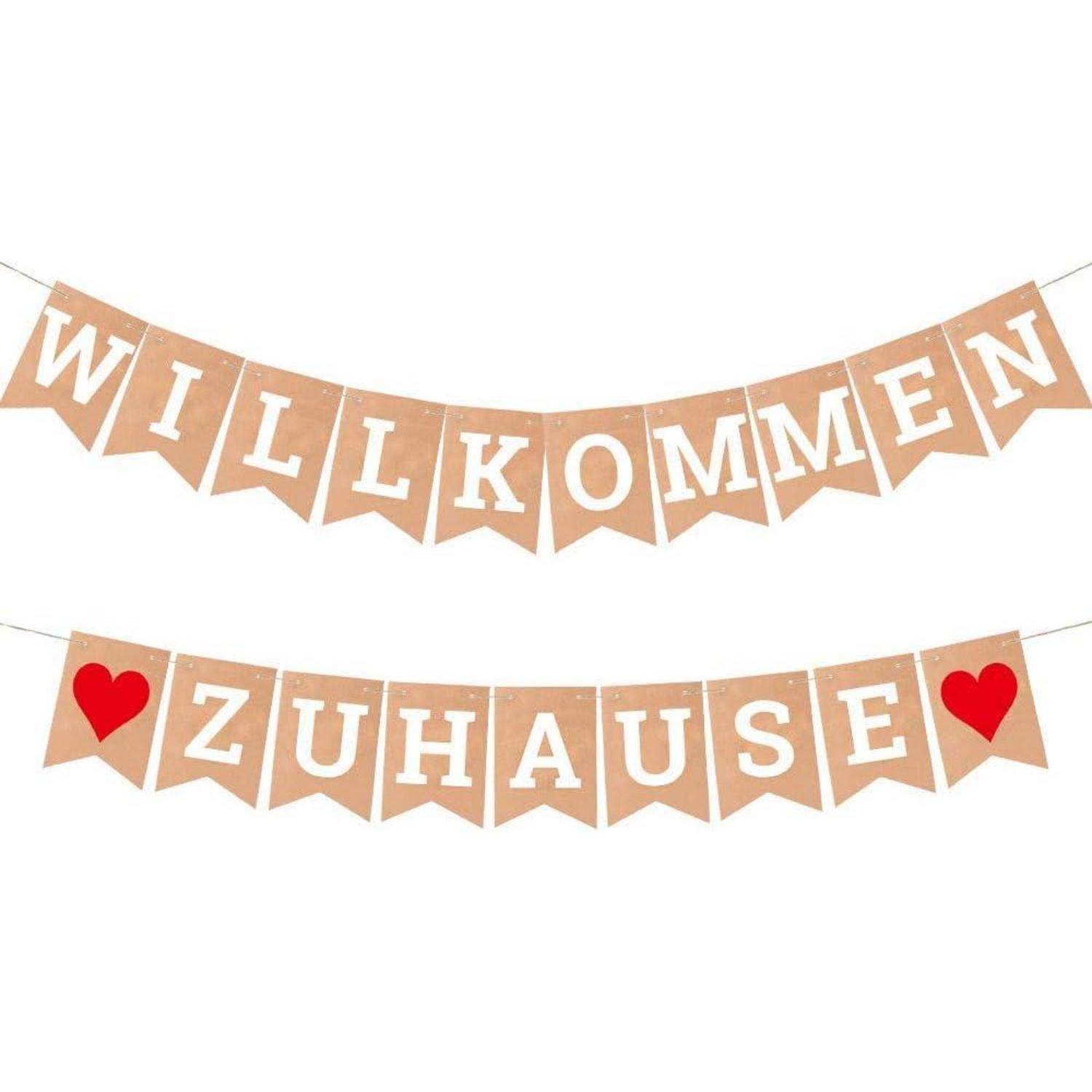 ecooe Willkommen Zuhause Banner, herzlich willkommen Girlande für Dekoration Familie Partei Welcome Home Banner mit 19Stk Wimpeln und 3M Jute Seil*2